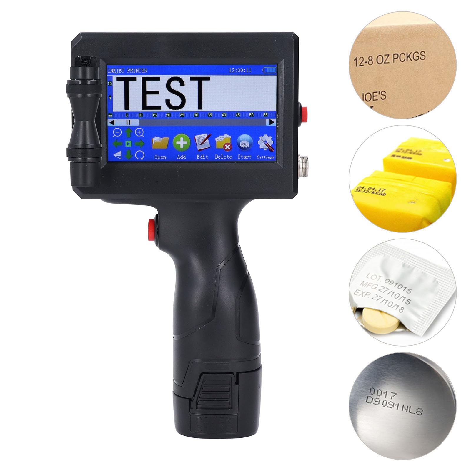 Tosuny Stampante a Getto D'inchiostro Portatile con Cartuccia,RTOS Integrato (Black) | Touchscreen LED da 4,3", altezza di stampa regolabile da 2 a 12,7 mm, supporto per scrittura a mano e ingresso USB, 2200 mAh