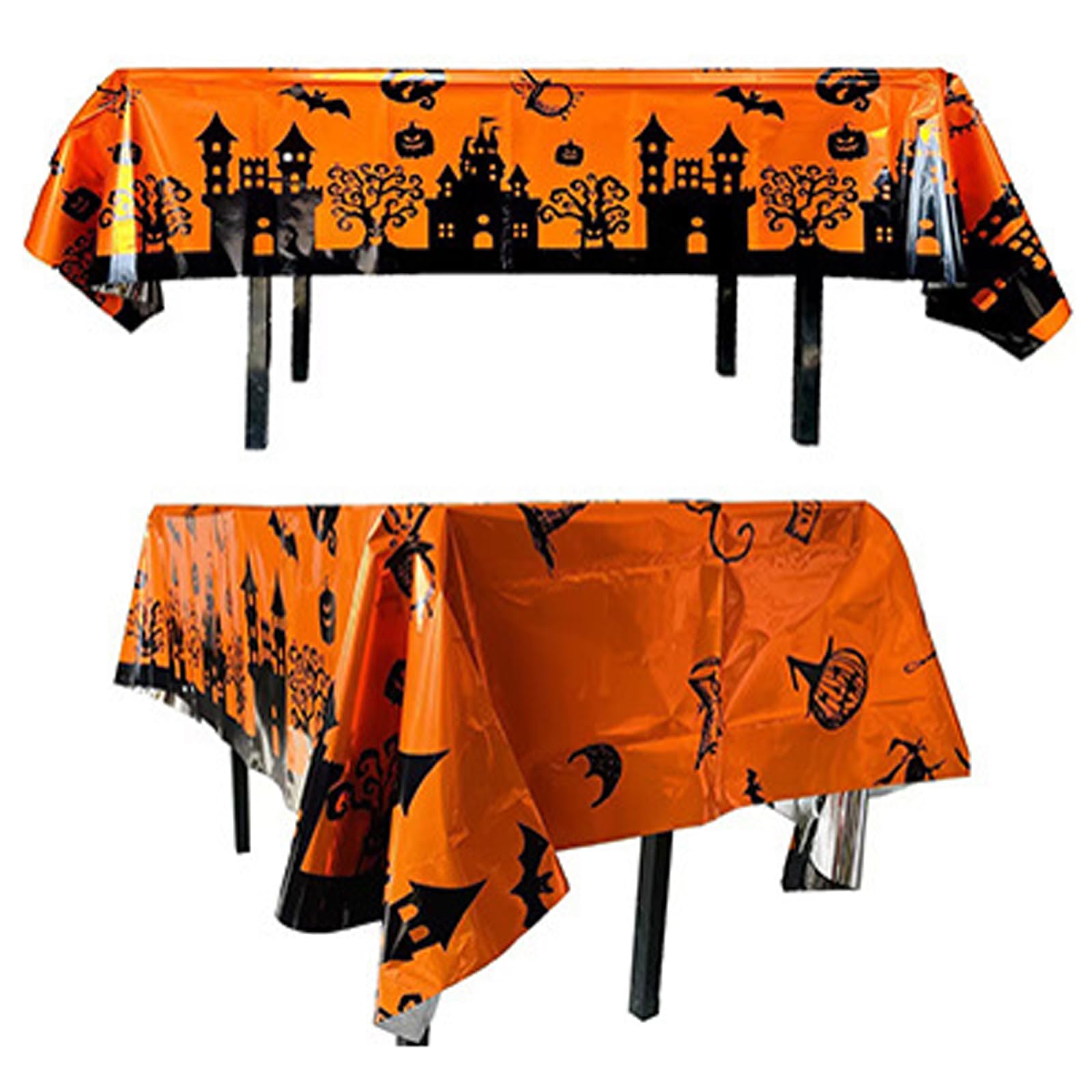 AWOCAN Waterproof Halloween Tablecloth Plastic Disposable Haunted House Decorative Table Cloth for Halloween Party Decoration (ORANGE)