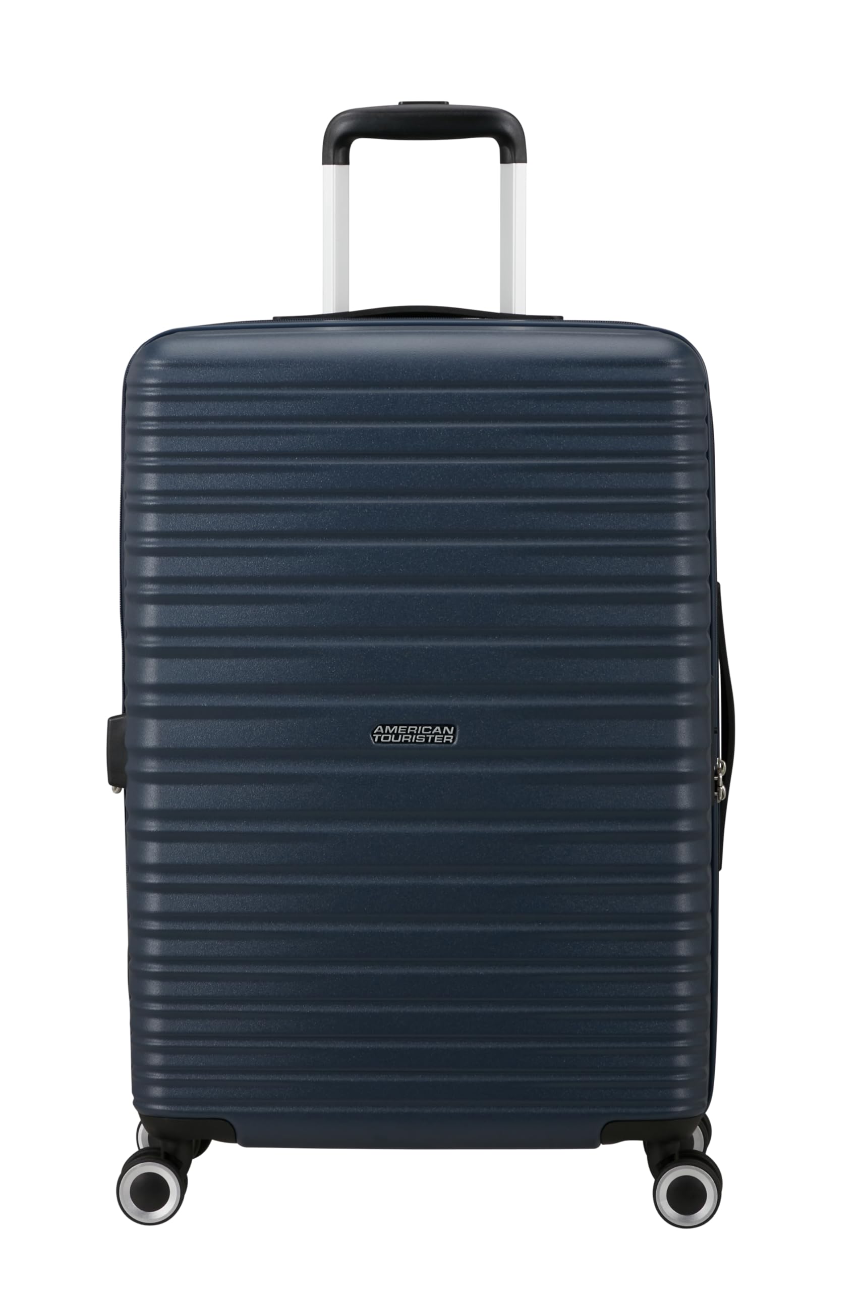American Tourister Aerotech - Ensemble de 3 Bagages à Coque Rigide (Bagage à Main, Moyen, Grand) Ensemble de Chariot Extensible avec Serrure TSA - Bleu (Bleu Marine métallisé)