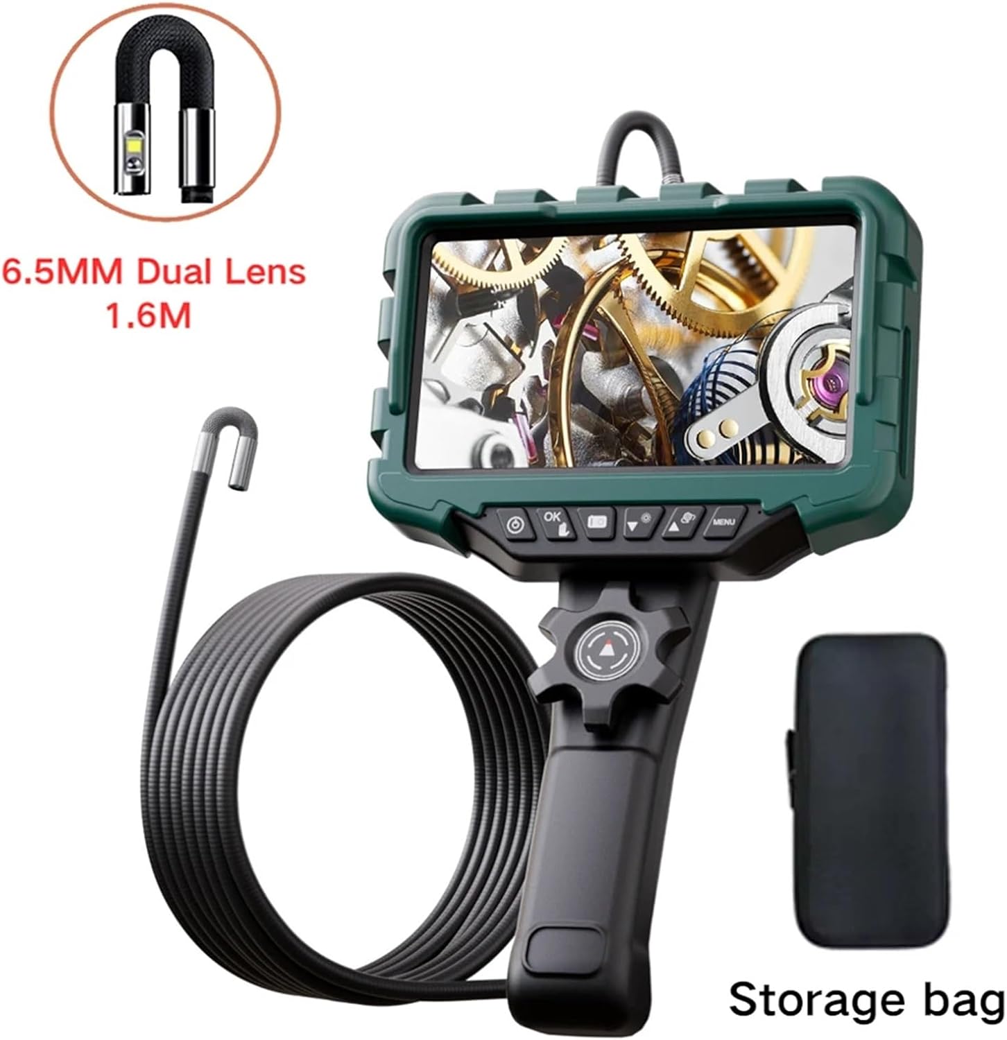 7-inch Screen 6.5/6.2/3.9MM Single/Dual Lens 1080P HD 360° Steering Endoscope HD Camera for Car Maintenance Engine Detection(6.5MM-DL-1.6M)