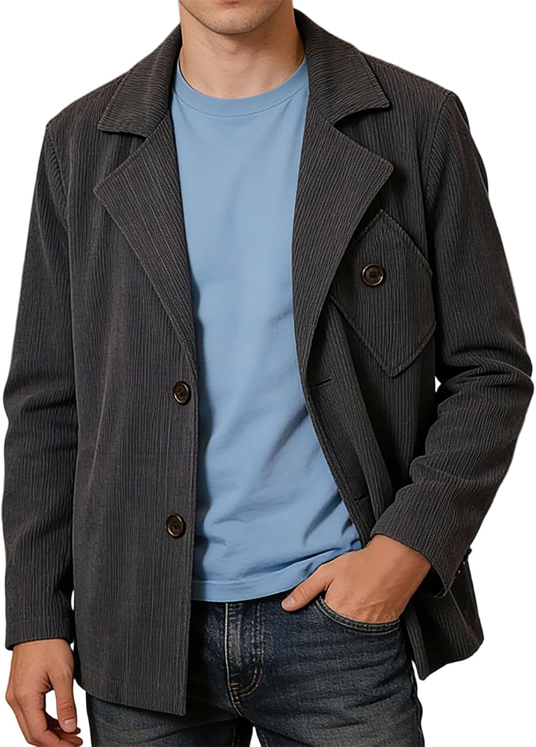 Men's Blazer Casual Corduroy Button Down Loose | Men's Casual Corduroy Blazer Two Button Down Coat Loose Fit Suit Jacket for Men Casual Blazer Work Business Wear