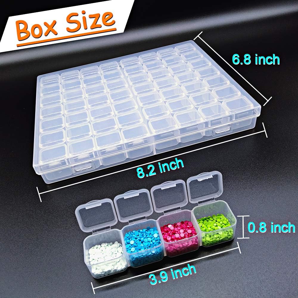 Hulameda 56 Grid Diamond Painting Container Box with 4pcs Label Stickers