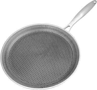 10-Inch Stainless Steel Round Griddle Pan, Nonstick Crepe Pan with Stay-Cool Handle, Flat Pan Dosa Tawa Tortilla Pan Induction Compatible