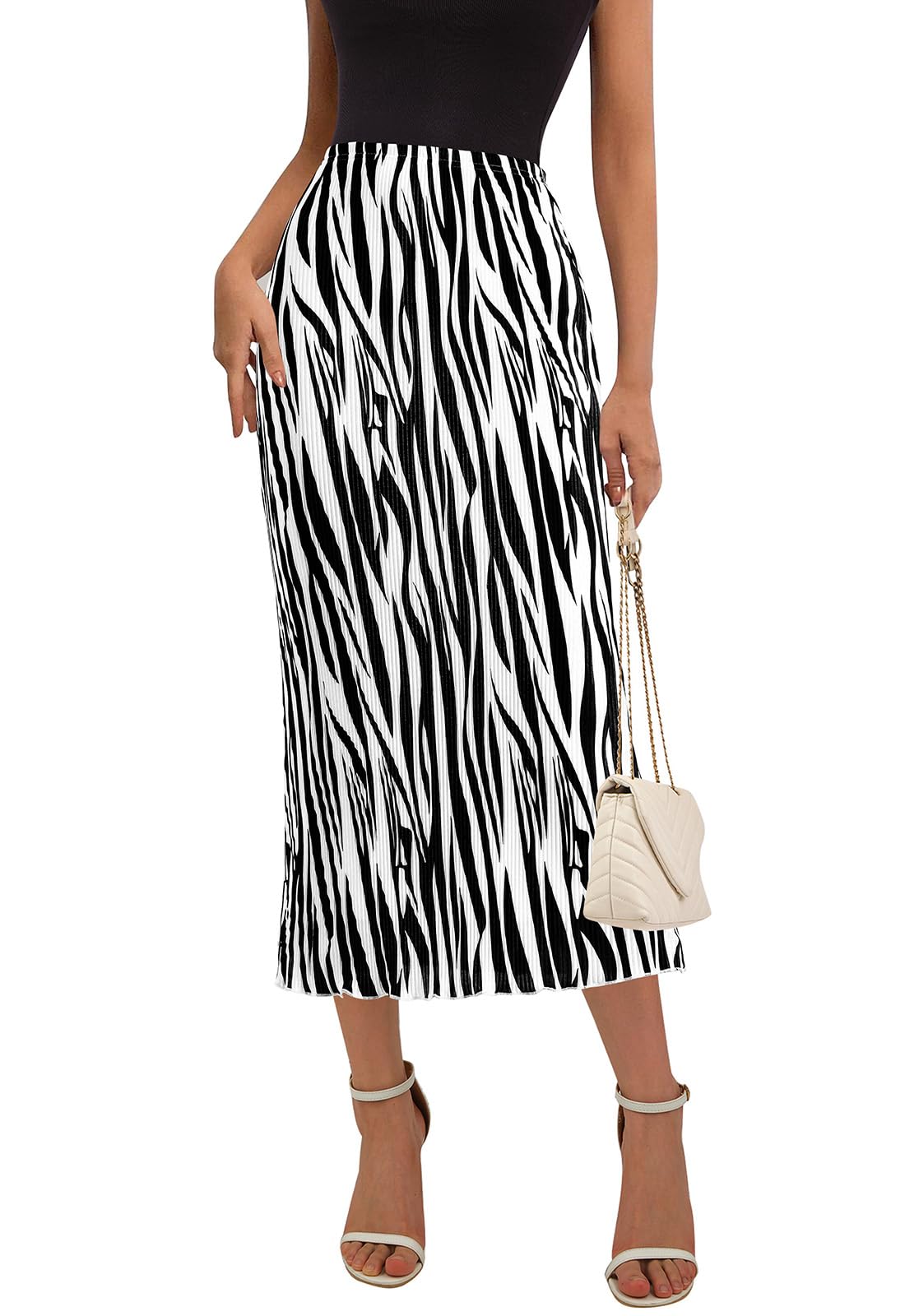 PRETTYGARDEN Women's 2026 Spring High Waist Graphic Print A Line Pleated Long Skirts for Women Trendy Plisse Midi Skirt