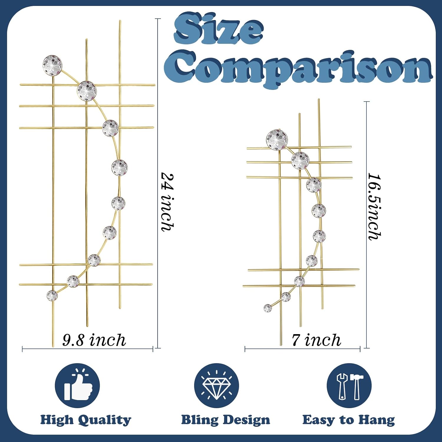 ZEXUIRU 4 Set Bling Metal Wall Art Jeweled Crystal Hang Wall Decor Rhinestone Diamond Iron Abstract Wall Sculpture 16.7 * 7inch Gold
