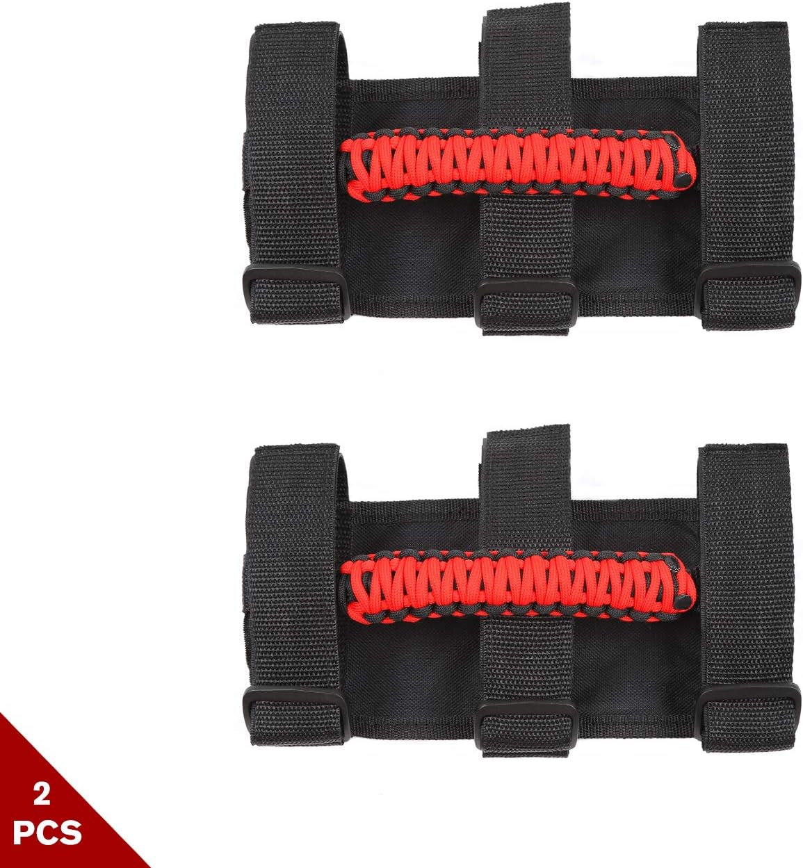 JeCar Grab Handles for Jeep Wrangler, Heavy Duty Roll Bar Grab Handles Compatible with Jeep Wrangler 1955-2023 CJ YJ TJ JK JL & 2020-2023 Gladiator JT, Red