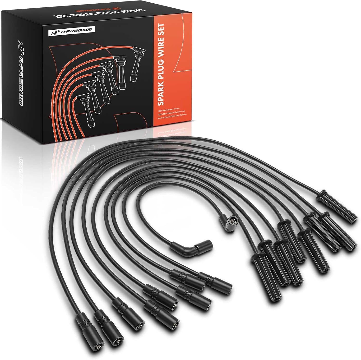 A-Premium 9PCS Spark Plug Wires Compatible with Volvo Penta 5.0L 5.7L 8.1L, GXI GI OSI Fuel Injected Engines with Flat Top Distributor