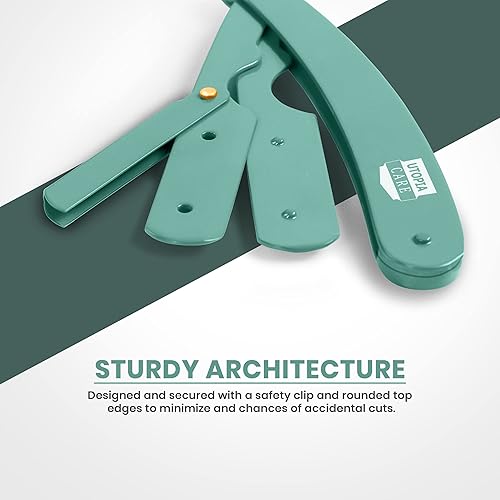 Miniatura 12 de Utopia Care - Rasuradora de seguridad profesional, para peluquero, de borde recto, con 100 cuchillas Derby, 100 % acero inoxidable, (negro)