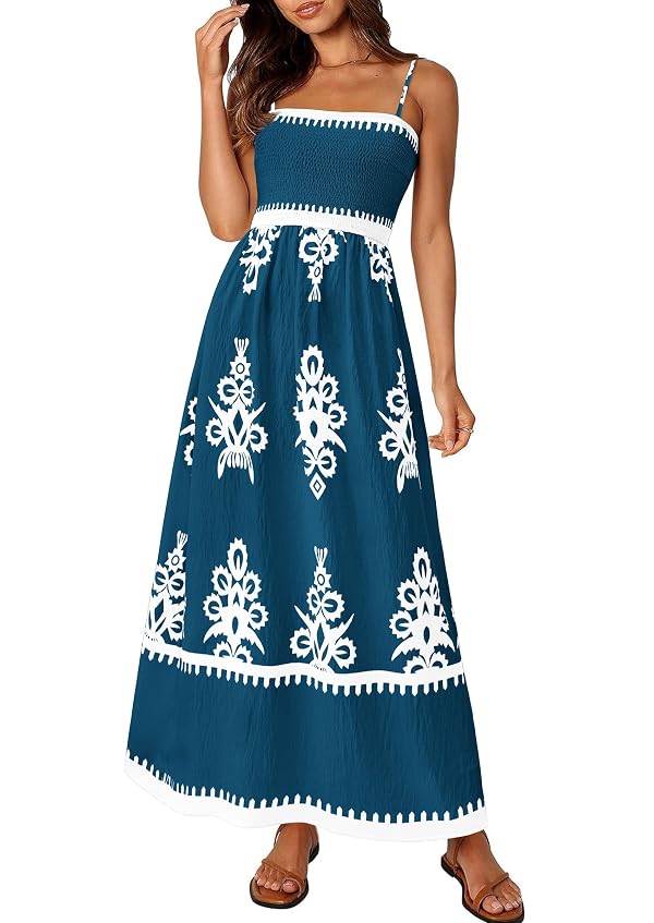 PRETTYGARDEN Summer Dress for Women 2026 Floral Sundress Spaghetti Strap Flowy Beach Vacation Boho Maxi Dresses (Lake Blue White Floral,Large) by PRETTYGARDEN - Used condition - US$33.71