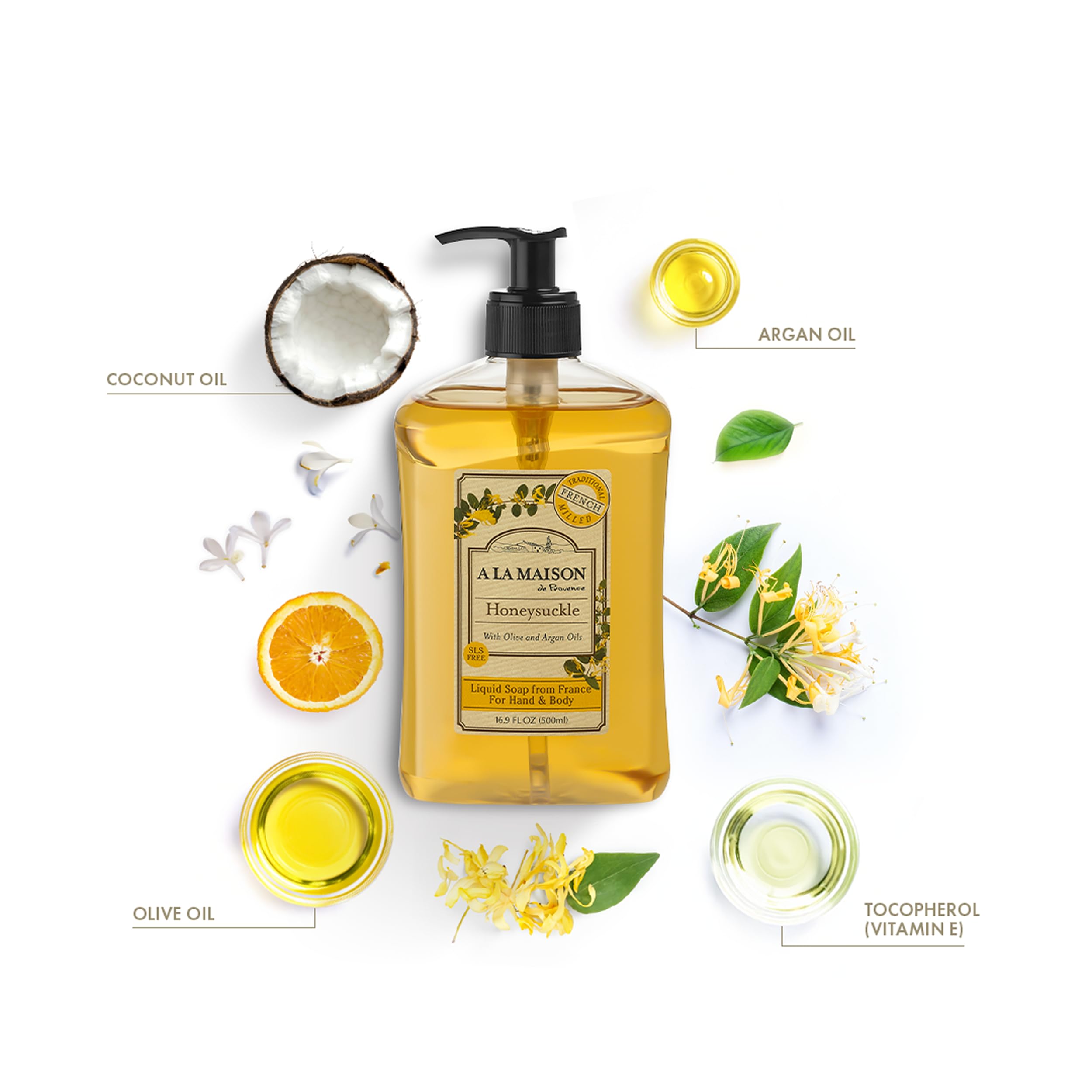 A La Maison de Provence Liquid Soap Honeysuckle, 16.9 Fl Oz (Pack of 3)