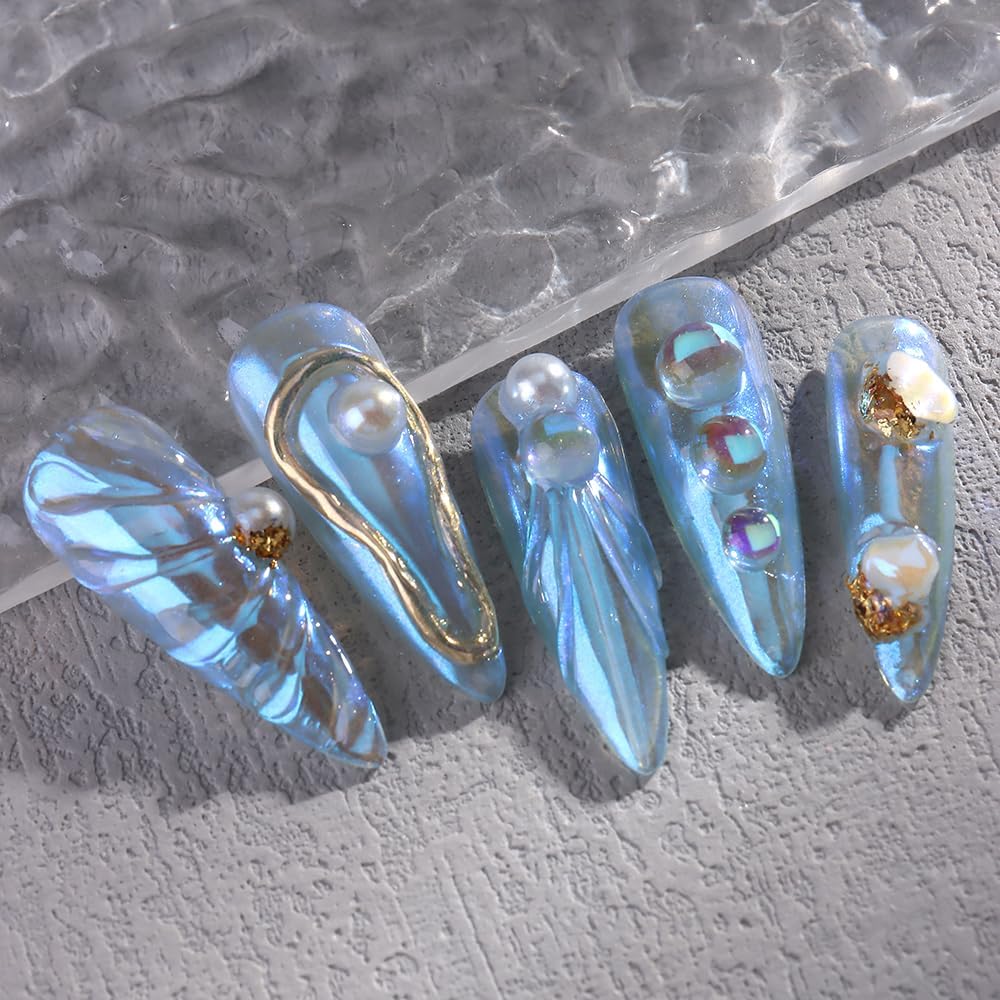 3D Aurora Bubble Beads Nail Art Charms, Mixed Sizes Iridescent Shiny Dewdrop Water Droplets Resin Flatback Rhinestones for Nail Crystals Design Nail Art Jewels Accessories DIY Nail Supply