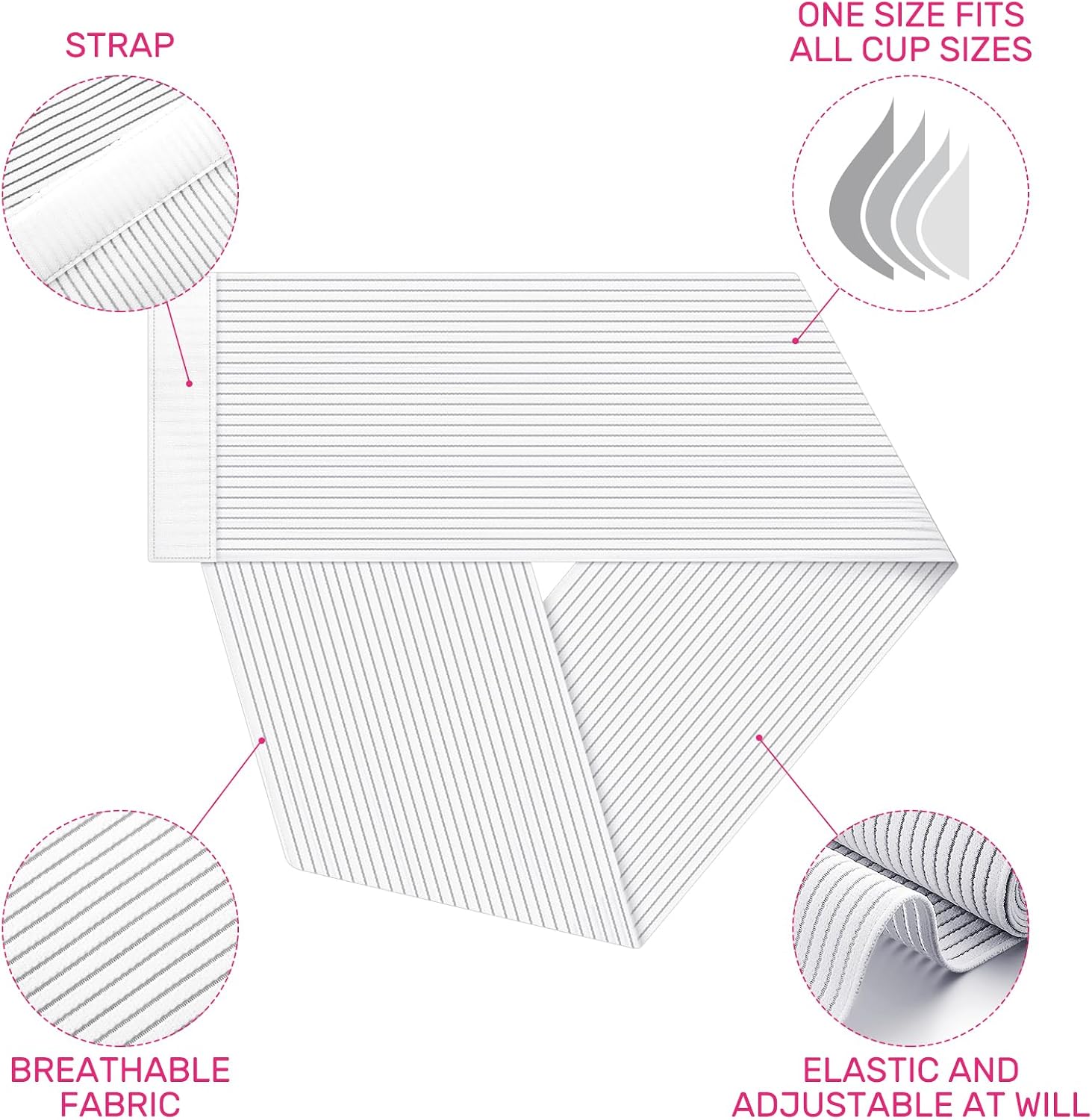 Geiserailie 2 Pcs Chest Compression Wrap Breast Support Band Sports Support Strap Bandage Adjustable Chest Binder for Large Breasted Women Prevent Breast Bounce for Sports Running(White,Large)