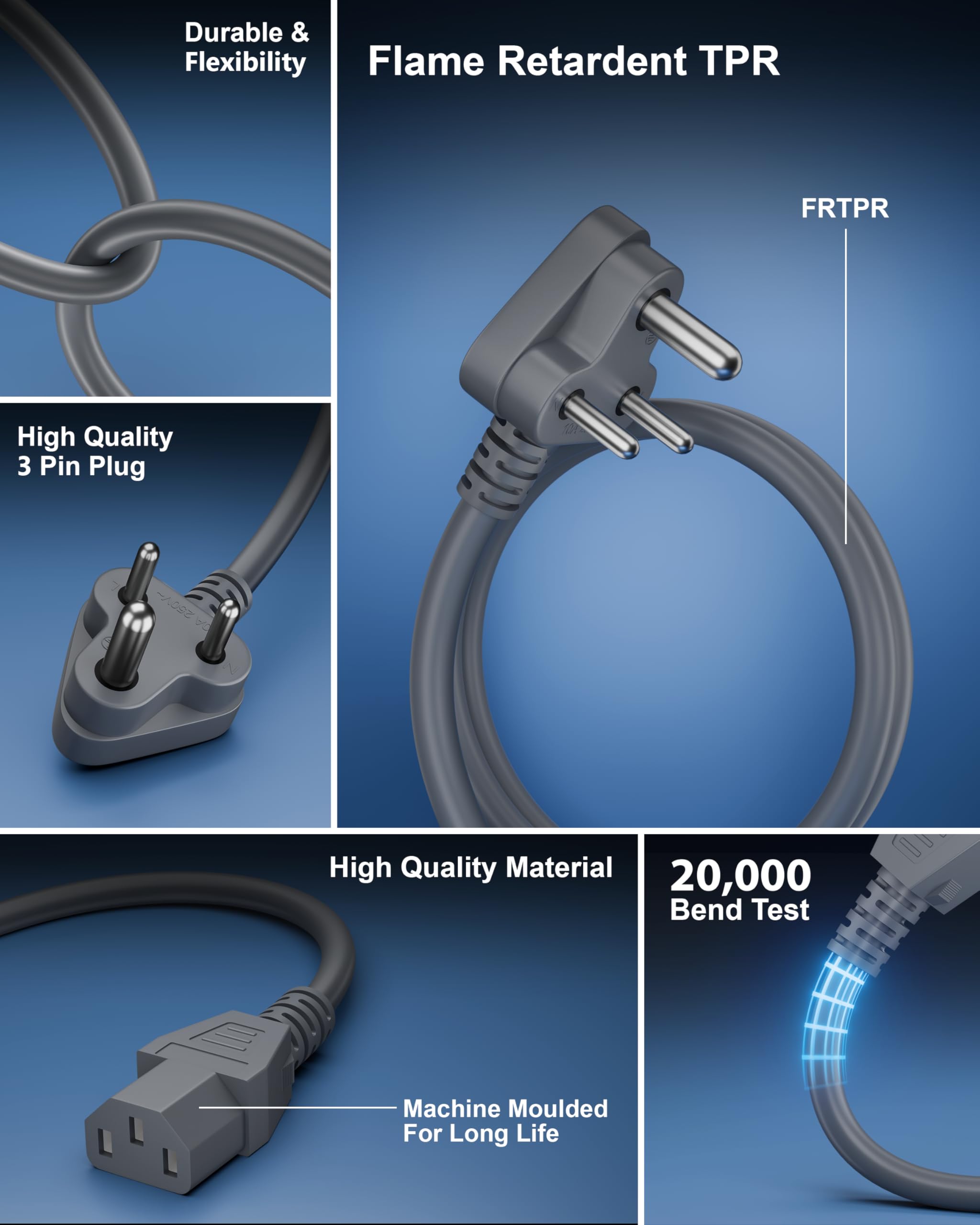 FEDUS 3 Meter Power Cord - Durable PC Cable -5