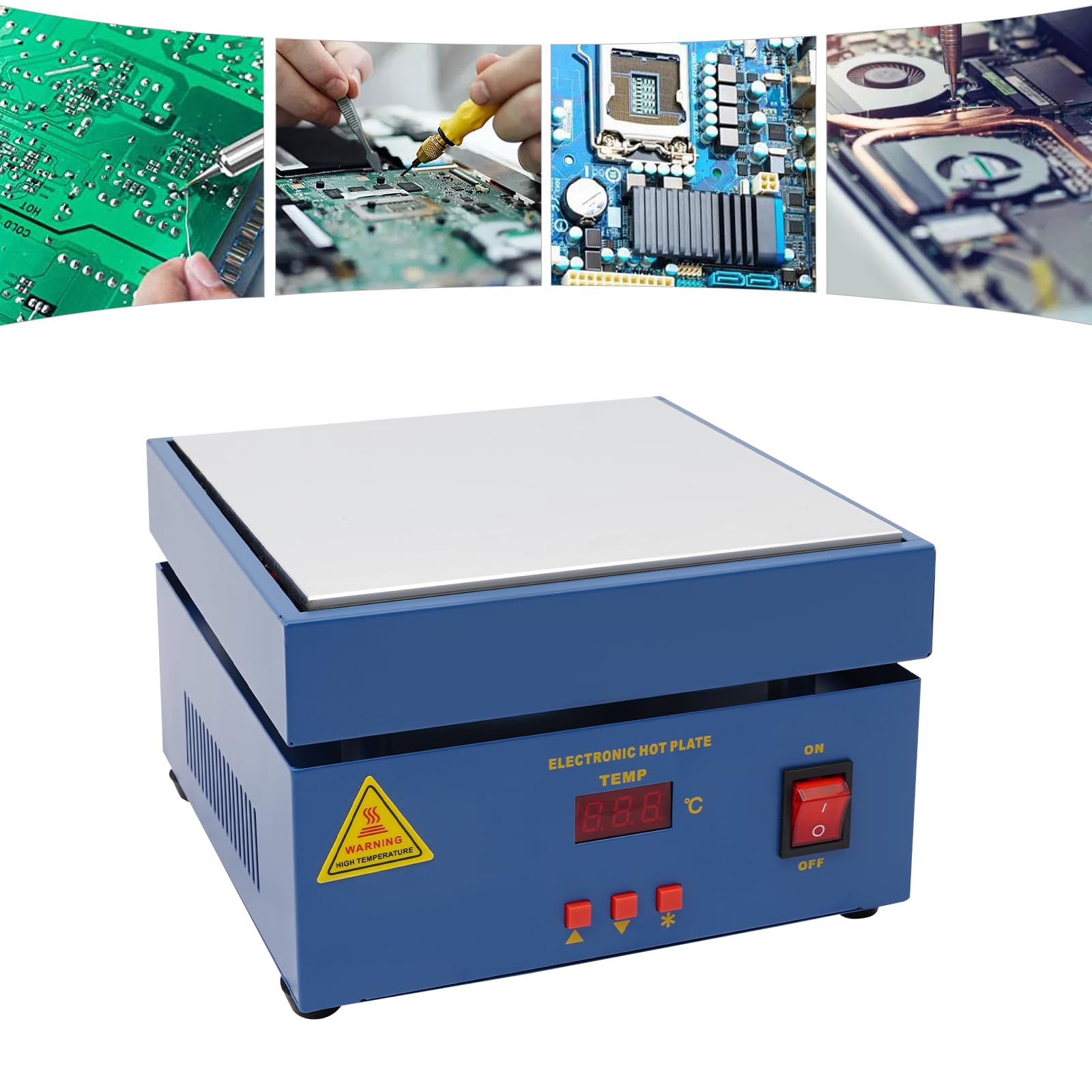Placa calefactora eléctrica para soldar, 800 W, 220 V, con pantalla LCD, temperatura 50 – 400 °C, calentamiento uniforme