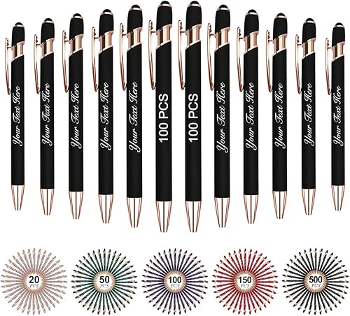MESHELEY Bolígrafos personalizados con nombre y texto a granel, 100 bolígrafos personalizados con grabado gratuito, regalo para mujeres y hombres,