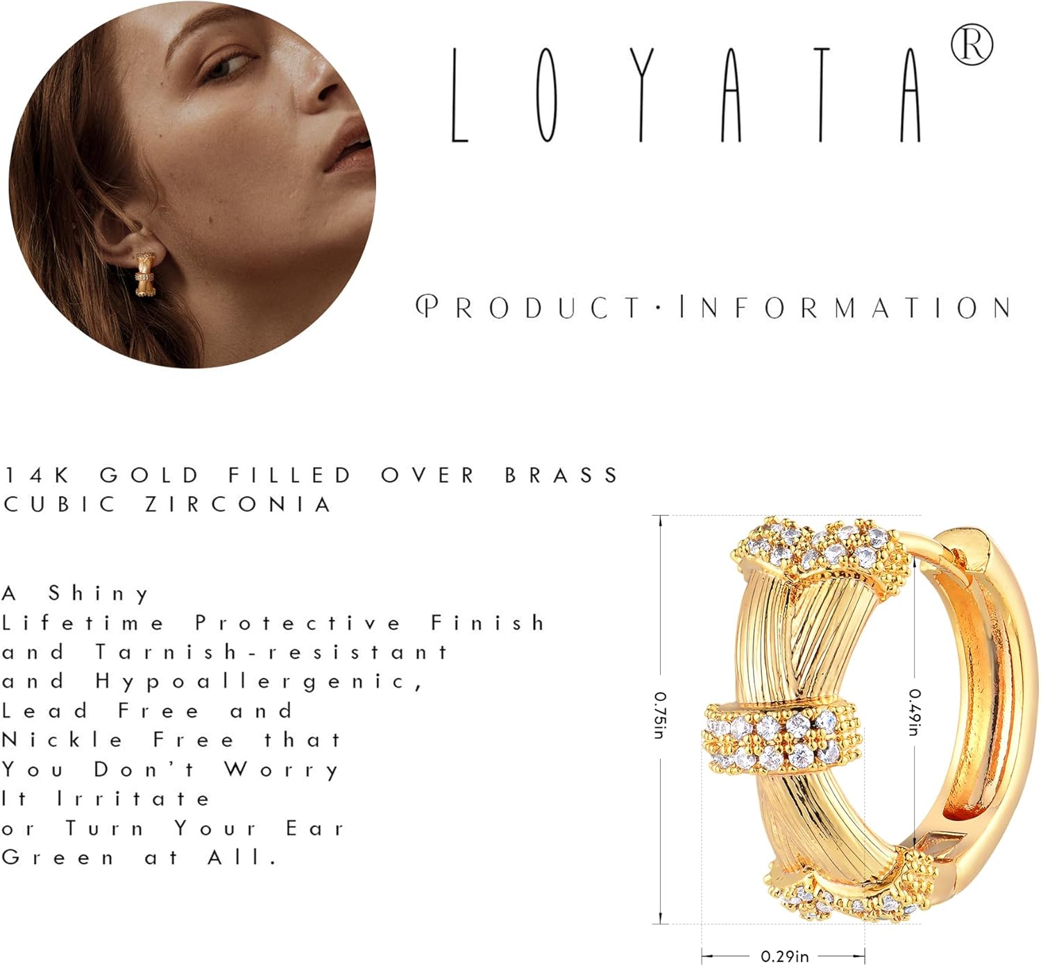 LOYATA Huggies Hoops Earrings for Women 14K Gold Plated Hoop Earrings Cubic Zirconia Diamond Dainty Earrings Hypoallergenic Simple Jewelry Gift for Women - Image 5