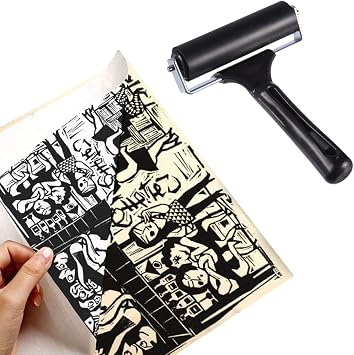 2 Pcs Rubber Roller, Hard Rubber Brayer Glue Roller for Construction Tools Printmaking Stamping Wallpaper Gluing Application, 3.8 and 2.2 (Black)