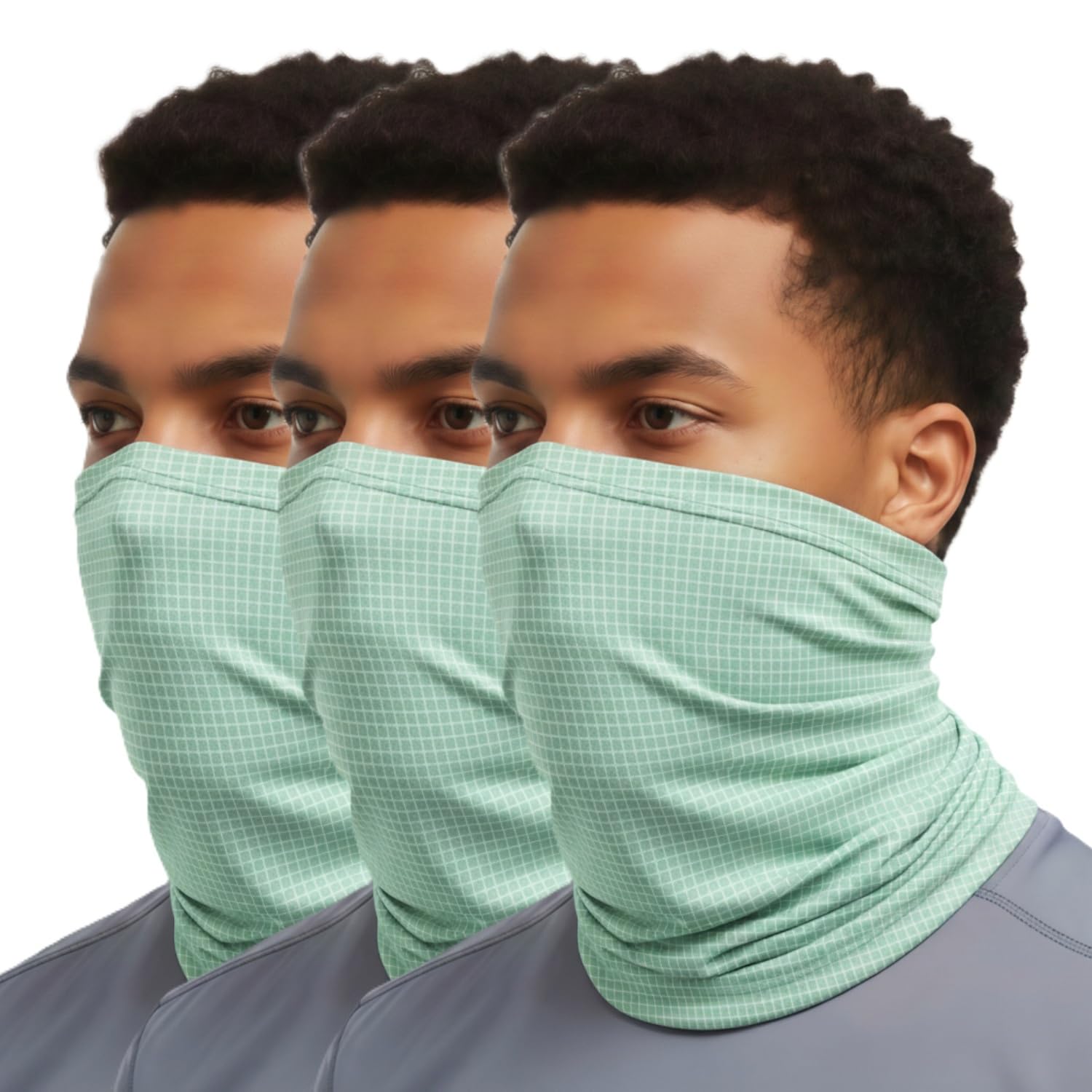GEAR HUNT 4 Way Stretch Unisex Bandana Ski Face Mask 3 Piece, UV Dust Protection, Breathable Cool Pass Neck Gaiter in Turquoise, Sweat Absorbing Helmet Liner, Multi Sports Protective Scarf for Bikers