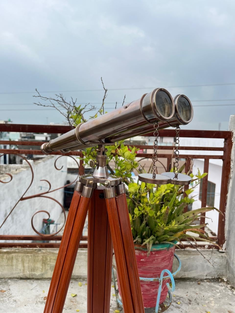 – 62" Floor-Standing Admirals Antique Brass Binoculars | Fully Functional Nautical Decor with Wooden Tripod