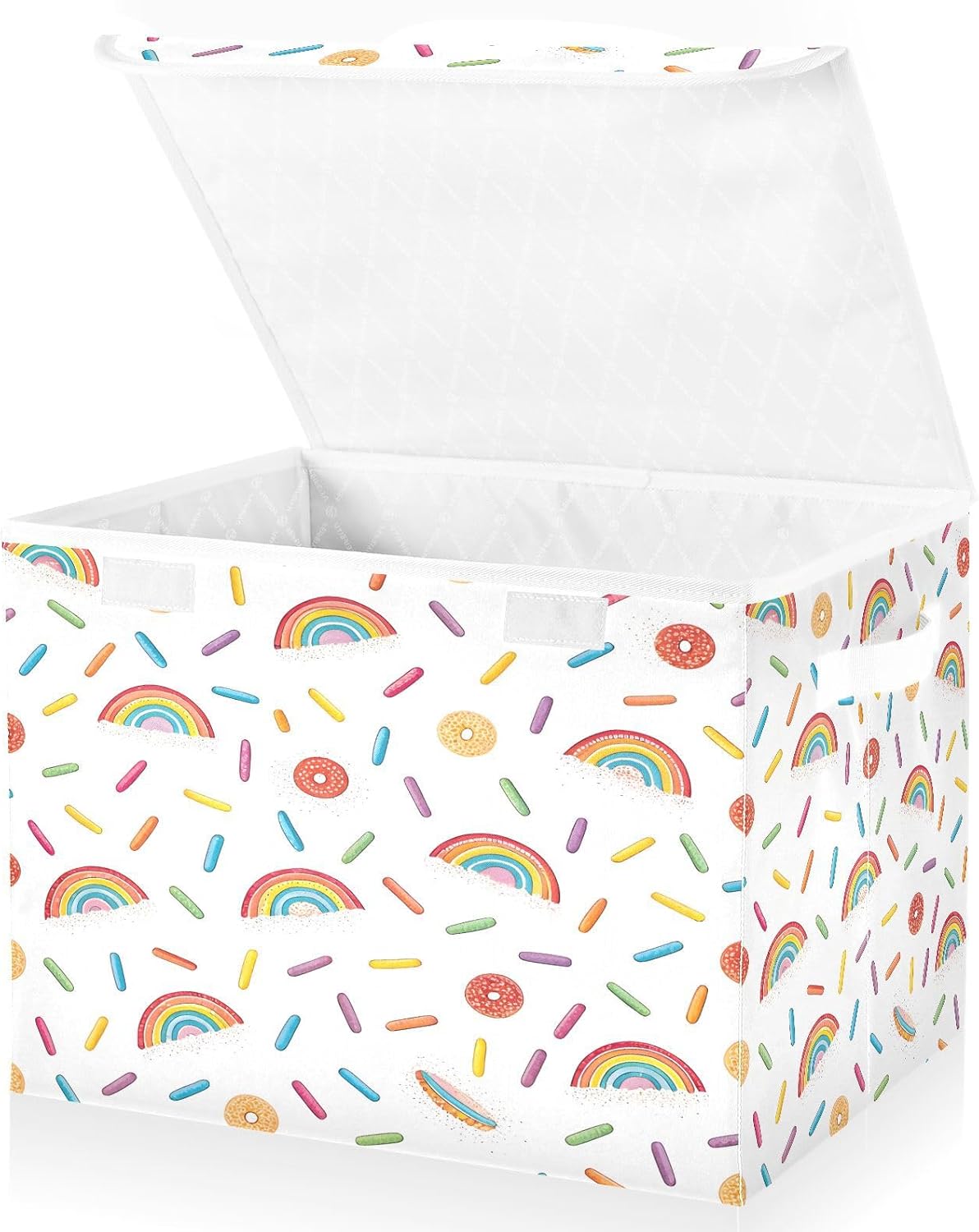 Rainbow with Sprinkles Foldable Storage Box with Lids, Stackable Oxford Fabric Cube Organizer Basket with Handles for Bedroom Closet Office Home Decor