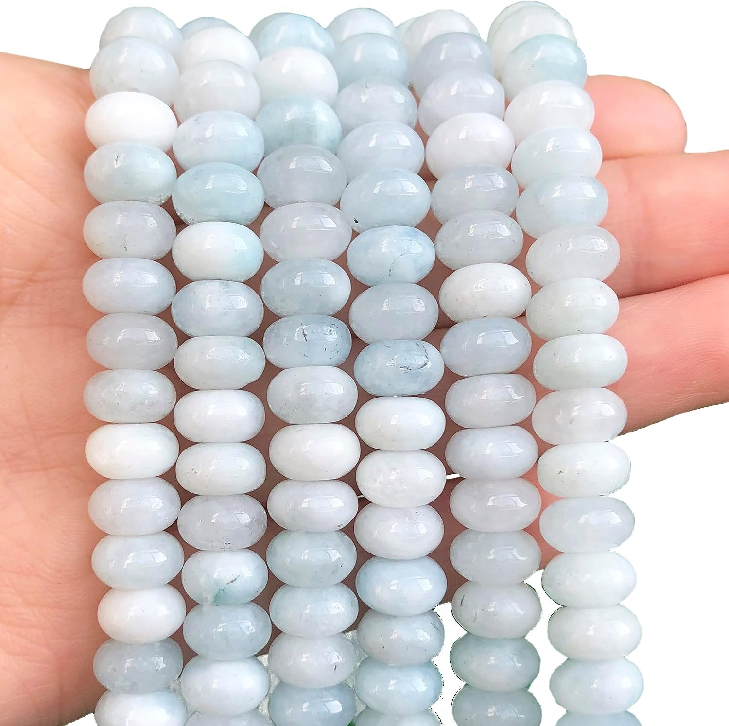 Songxi 5x8mm Natural Aquamarine Stone Rondelle Beads, 75PCS Spacer Round Loose Abacus Beads for Jewelry Making, Gemstone for Bracelet Necklace Earrings, Arts and Crafts