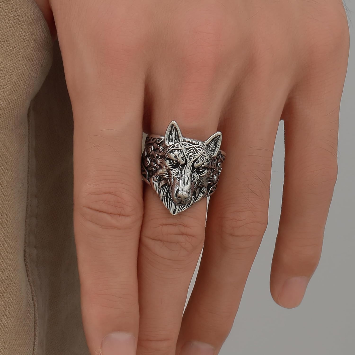 Gothic Personalized Viking Wolf Vintage Retro Cool Mens Biker Rings Copper Adjustable Band Rings Statement Knuckle Middle Rings Gift for Men - Image 5