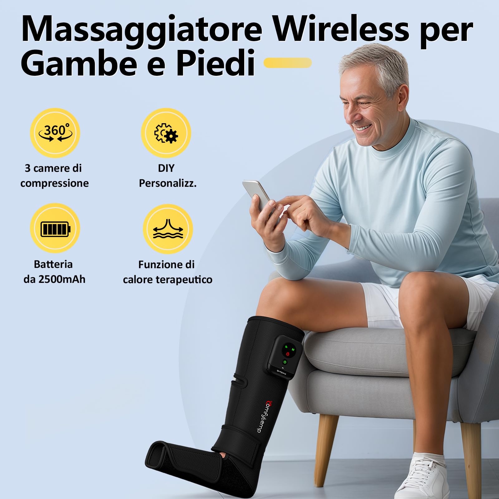 Comfytemp Massaggiatore Wireless per Piedi e Gambe, Allevia la Fatica, con Massaggio Airbag 360°, Per circolazione e rilassamento, App DIY Personalizzabile, Regalo Perfetto per Mamma, Papà e Atleti