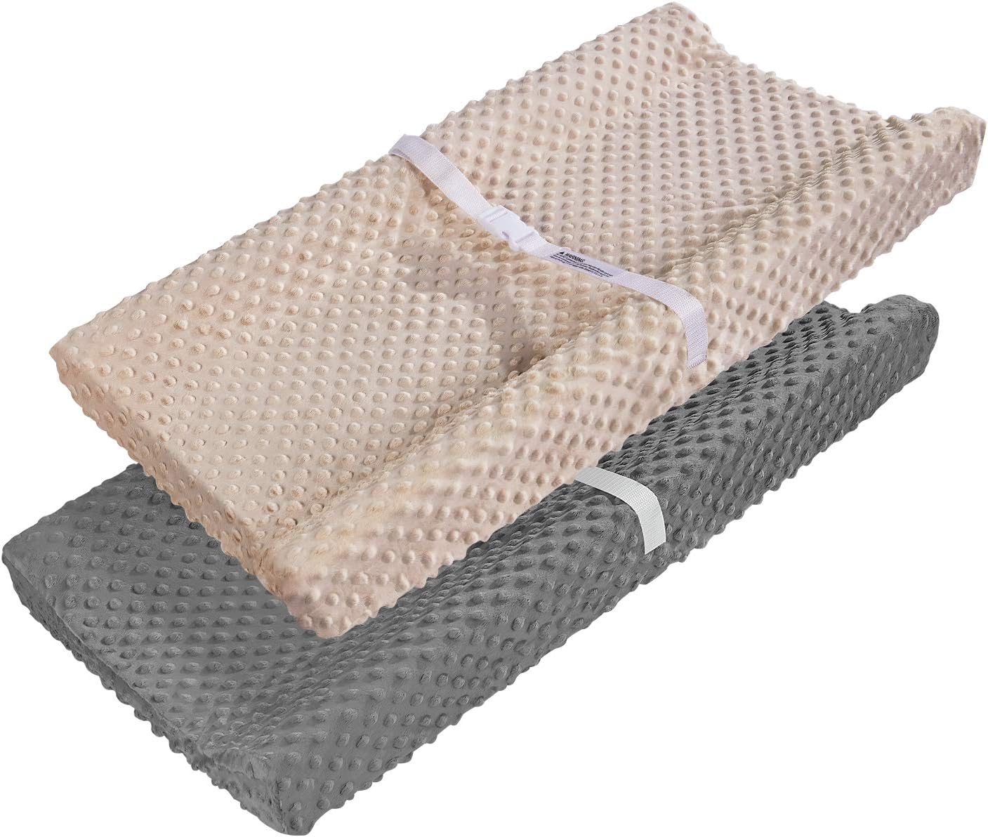 Changing Table Cover, AceMommy Ultra Soft Minky Dots Plush Changing Pad Covers for Baby Boy & Girl Breathable Changing Table Sheets Wipeable Diaper Changing Pad Cover Brown&Grey (2 Pack)