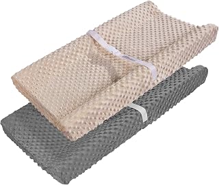 Changing Table Cover, AceMommy Ultra Soft Minky Dots Plush Changing Pad Covers for Baby Boy & Girl Breathable Changing Table Sheets Wipeable Diaper Changing Pad Cover Brown&Grey (2 Pack)