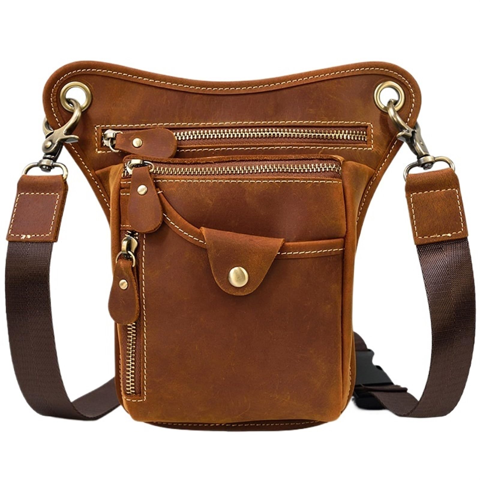 Bolsa de Pierna Bolsa de Pierna Motocicleta Cuero for Hombres Piel Vaca Macho Bolso Hombro pequeño Bolsas for la Cintura multifunción(Color1)