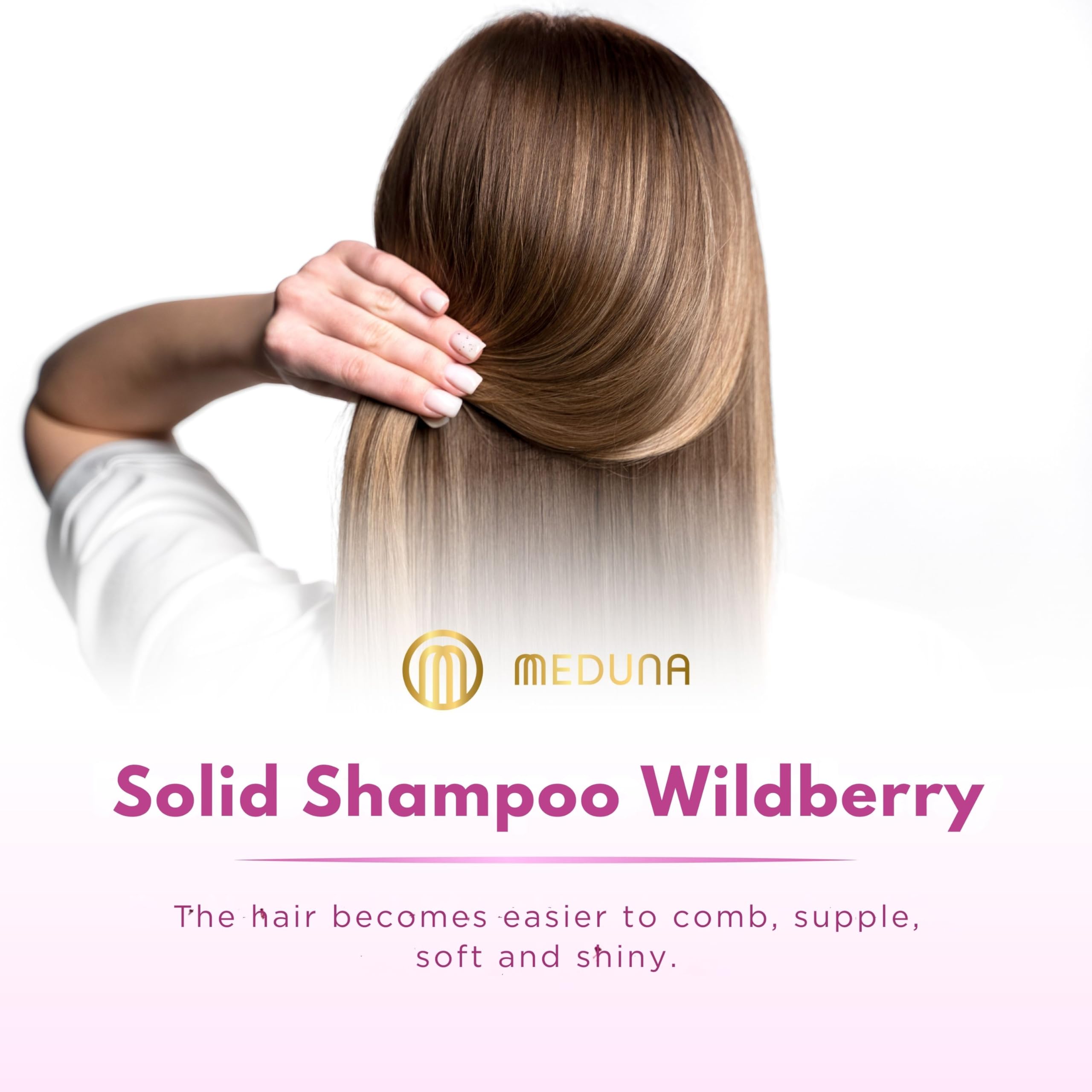 MEDUNA Shampoo per capelli solido Wild Berry 75 g – Profumo di bacche – Sapone per capelli con olio di cocco biologico e burro di karitè – Shampoo per la cura dei capelli – Shampoo per tutti i tipi di