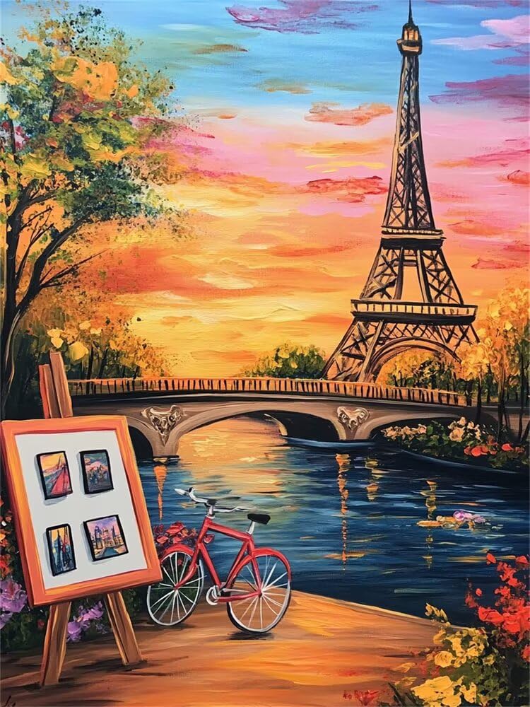 Pintar por Numeros Torre Eiffel, DIY Pintar por Numeros Adultos Puente 60x90 cm, Cuadros para Pintar por Numeros con Pinceles y Pinturas Acrílicas para Decoración de Pared Hogar (Sin Marco) -YH1071