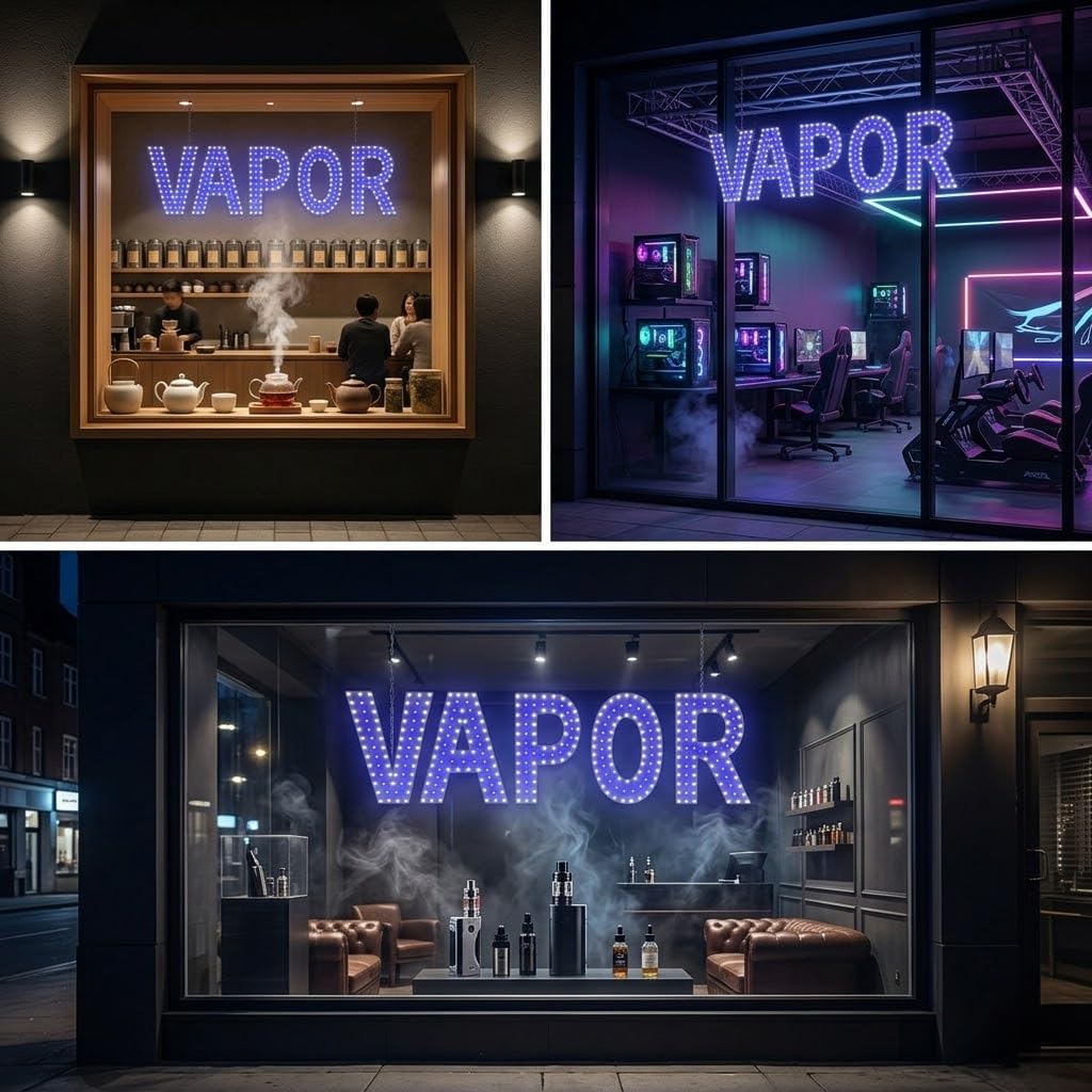 EPL VAPOR BLUE, LED 3G Sparkling Sign, Eye-catching sign, Super Bright, 9"x30" Remote, Smoke Shop Storefront Window, Vape Store Business decor, Storefront display