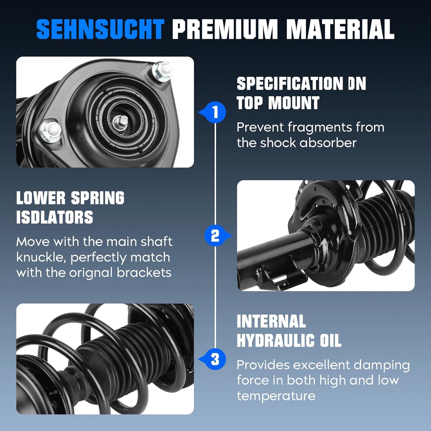 Front w/Coil Strut Shock Absorber for Hyundai Elantra 2011-2016 Sedan, Spring Struts Replaces for 172708 172709