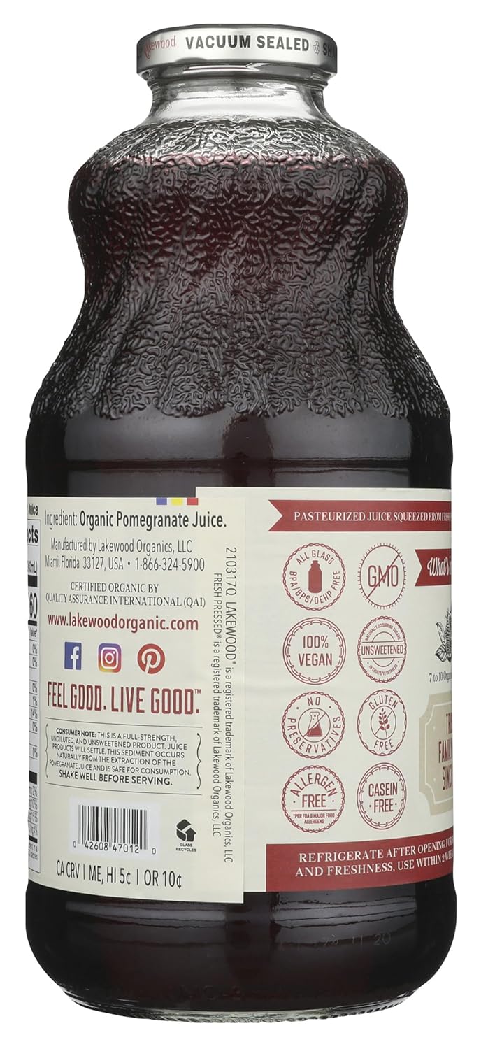 Lakewood, Organic Pure Pomegranate Juice, 32 Fl Oz Bottle