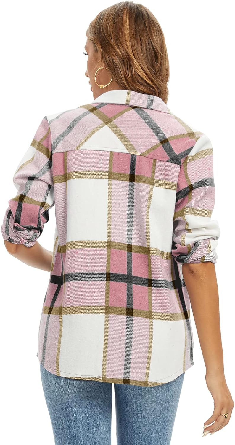 Women's Flannel Plaid Shacket Jacket Fashion Button Down Long Sleeve Casual Shirt Shackets Fall Clothes for Women - Image 2