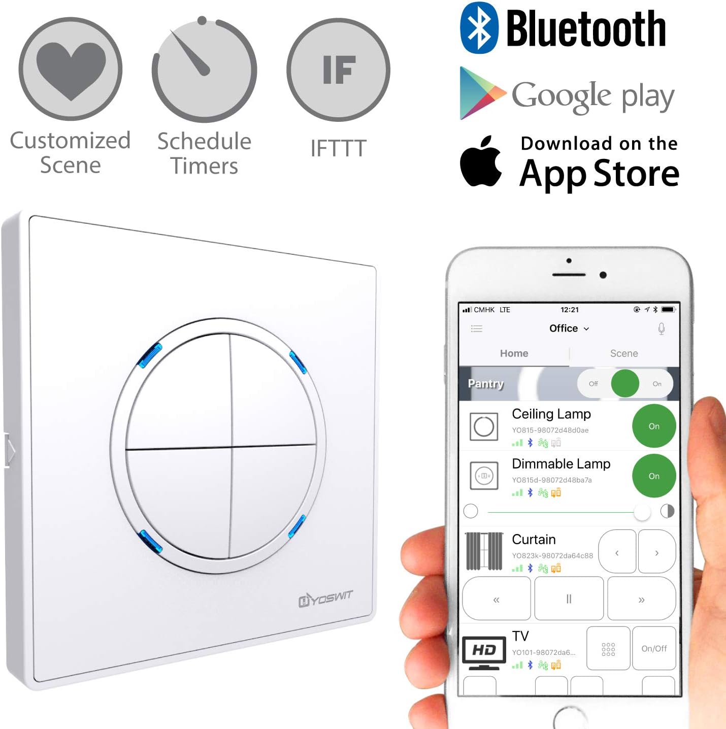 Yoswit Smart Light Switch 4 Gang - Control Lighting from Anywhere, No Hub Required, Built-in Timer and Support IFTTT (Require Neutral Wire)
