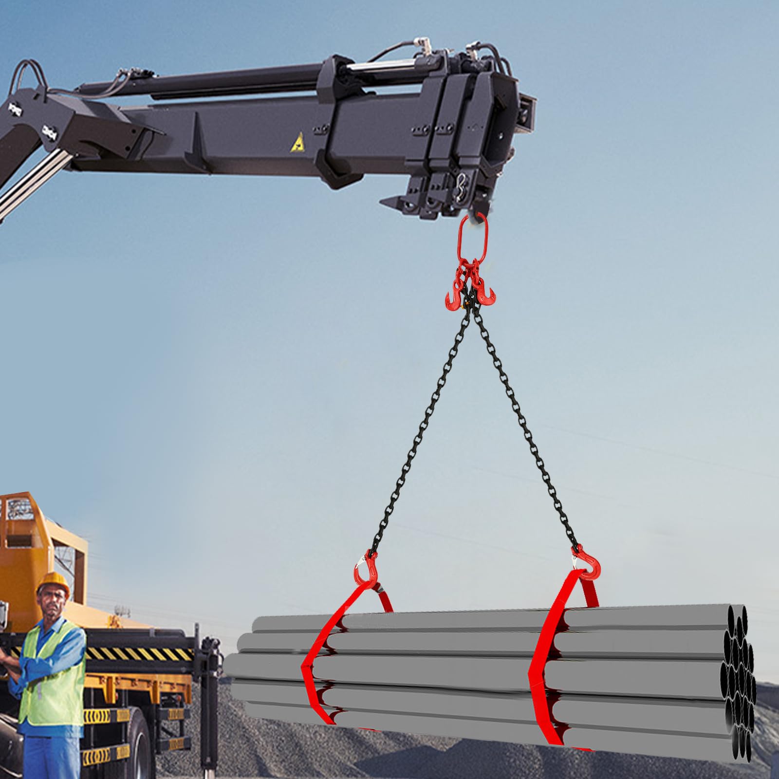Catena di sollevamento 2 m 2T, forza di carico in acciaio forgiato, catena di sollevamento a 2 fili, gancio per catena per fabbrica, magazzino officina