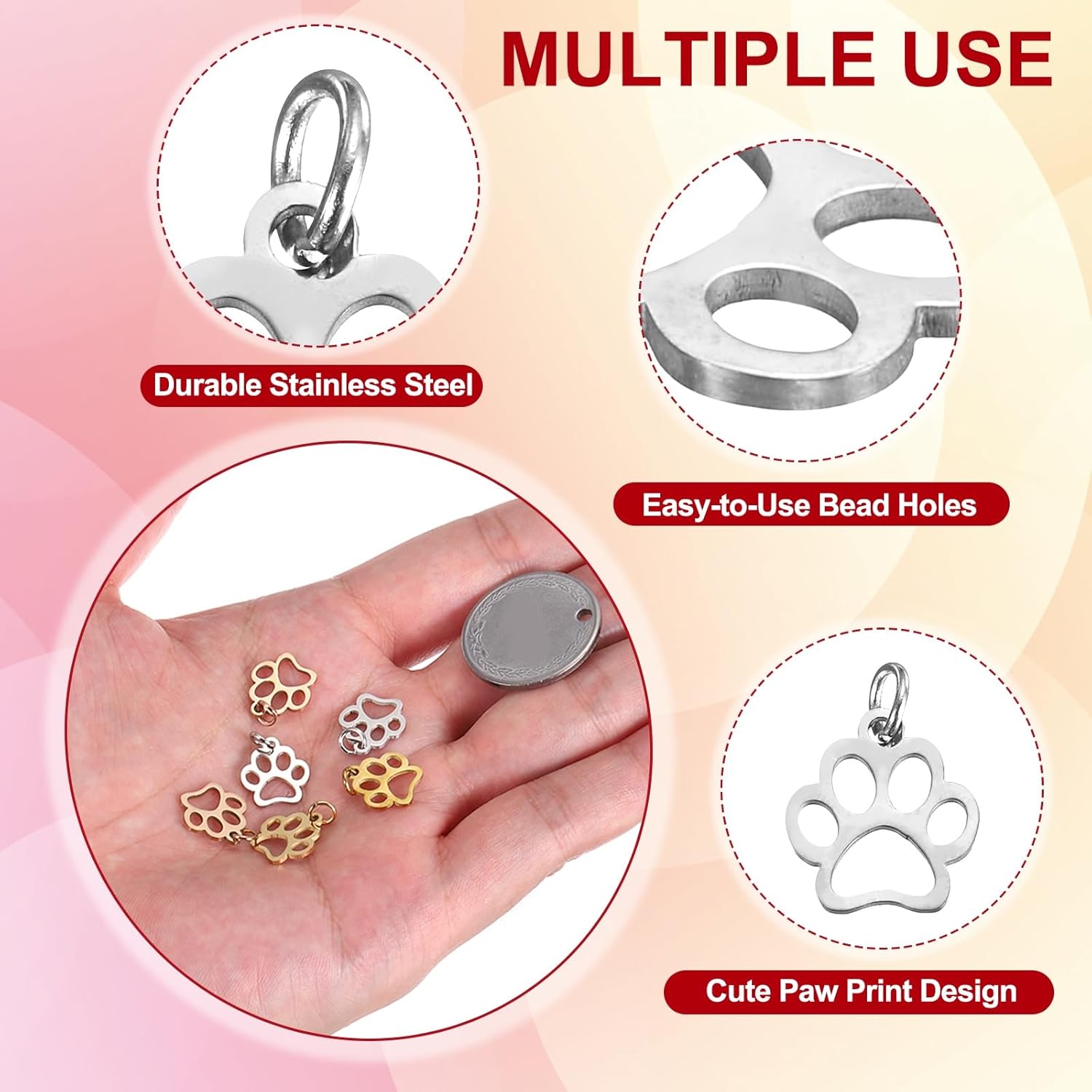 PATIKIL Dog Paw Print Charms Set 3mm, 20 Pcs Cat Dog Paw Pendant Cute Hollow Pet Animal Footprint Pendants Keychain Charm for DIY Jewelry Making Necklace Bracelet, Silver/Gold - Image 3