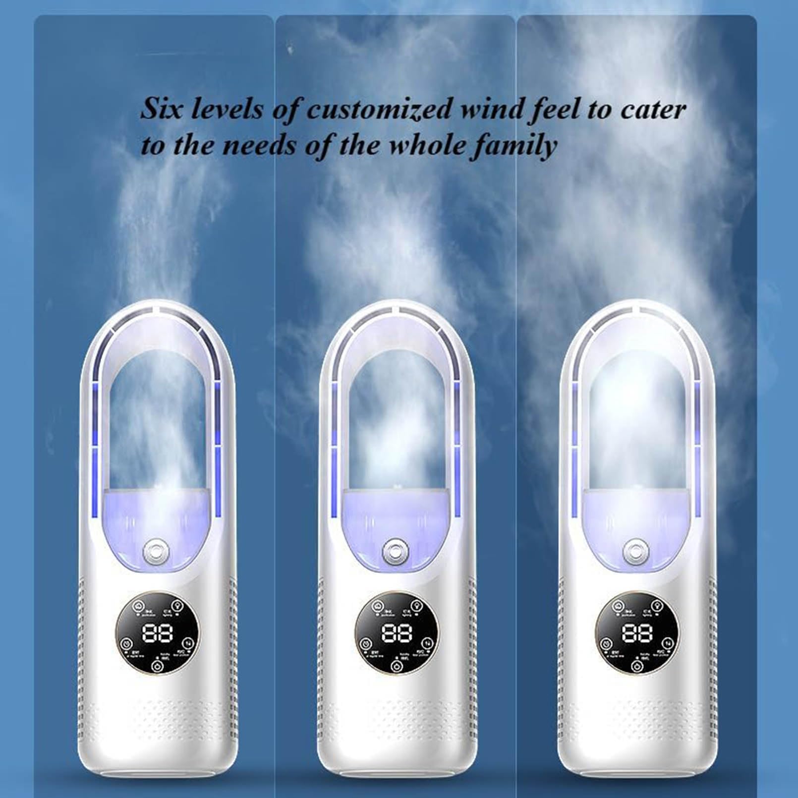 Cooler d'Aria evaporativa, Ventilatore Portatile di condizionatori d'Aria, Ventilatore Senza Lama Personale USB con 6 velocità del Vento e 6 temporizzatori, Ventilatore di Raffreddamento Desktop