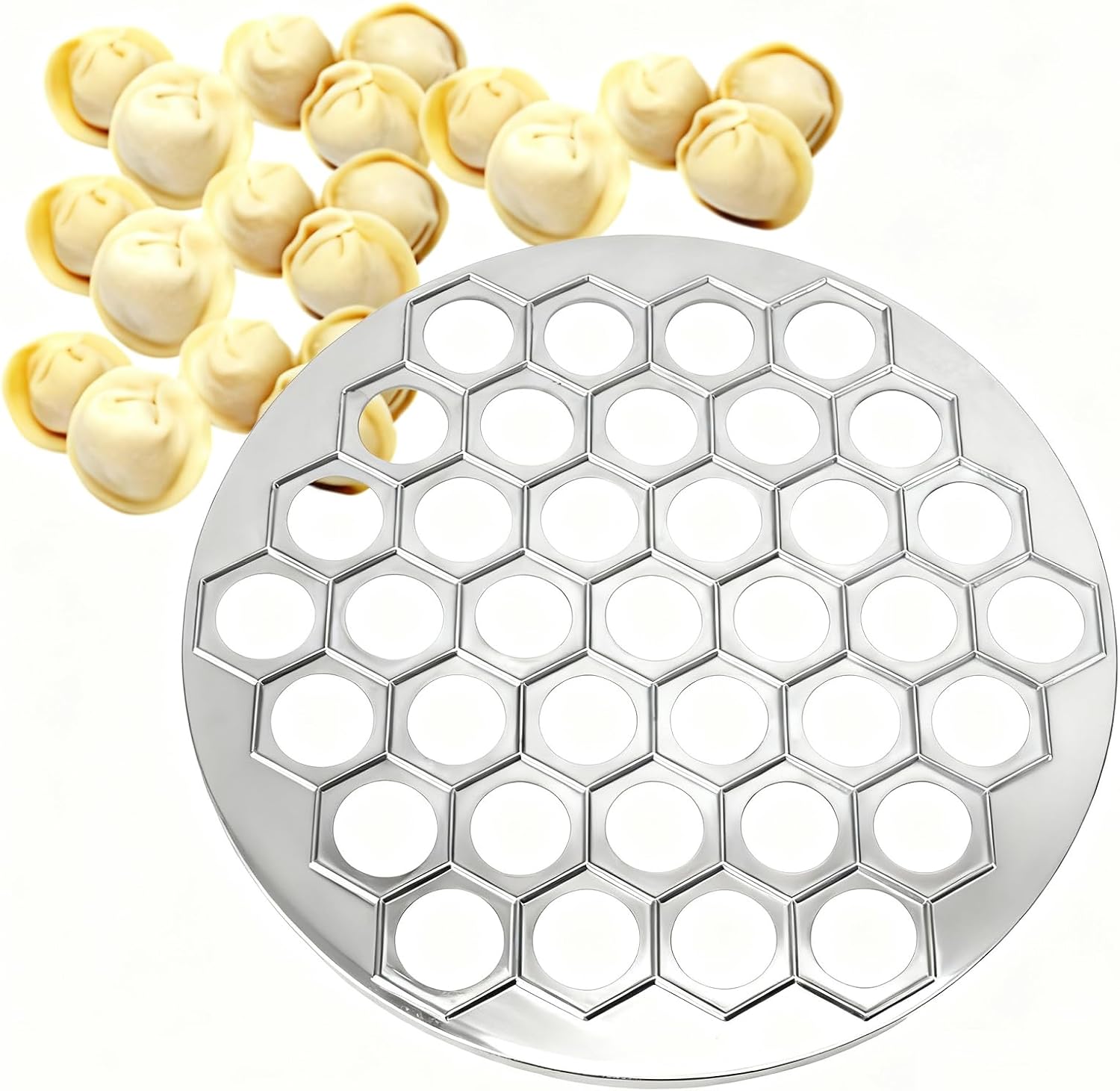 Russian Ravioli Maker Dumplings Mold Aluminum Alloy 37 Holes 9.8 Inch Pelmeni Maker Mold Pelmeni Meat Dumplings Maker for Kitchen(Silver)