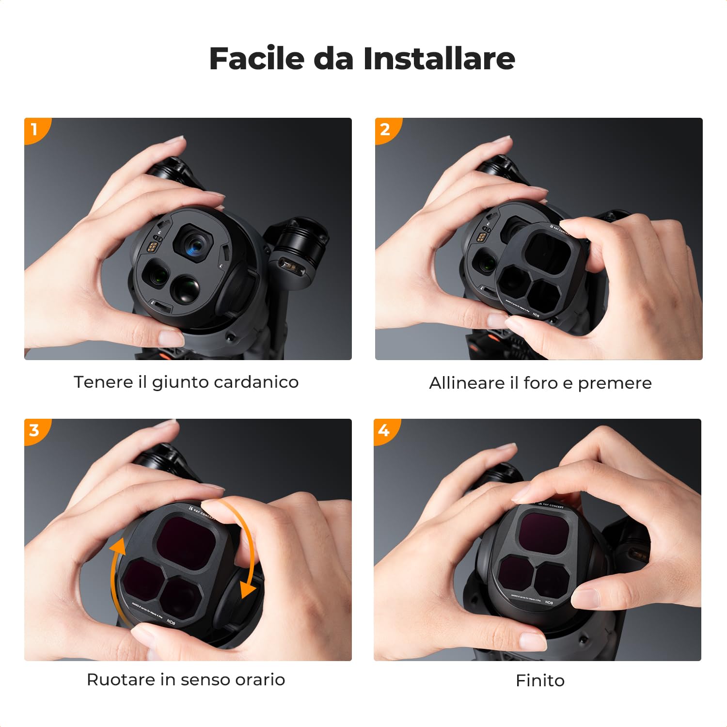 K&F CONCEPT Set di Filtri ND Compatibili con DJI Mavic 4 Pro, 4 Pacchetti ND8 ND16 ND32 ND64 Filtro di Riduzione della Luce a Densità Neutra Accessorio per Obiettivo del Drone, Vetro Ottico HD