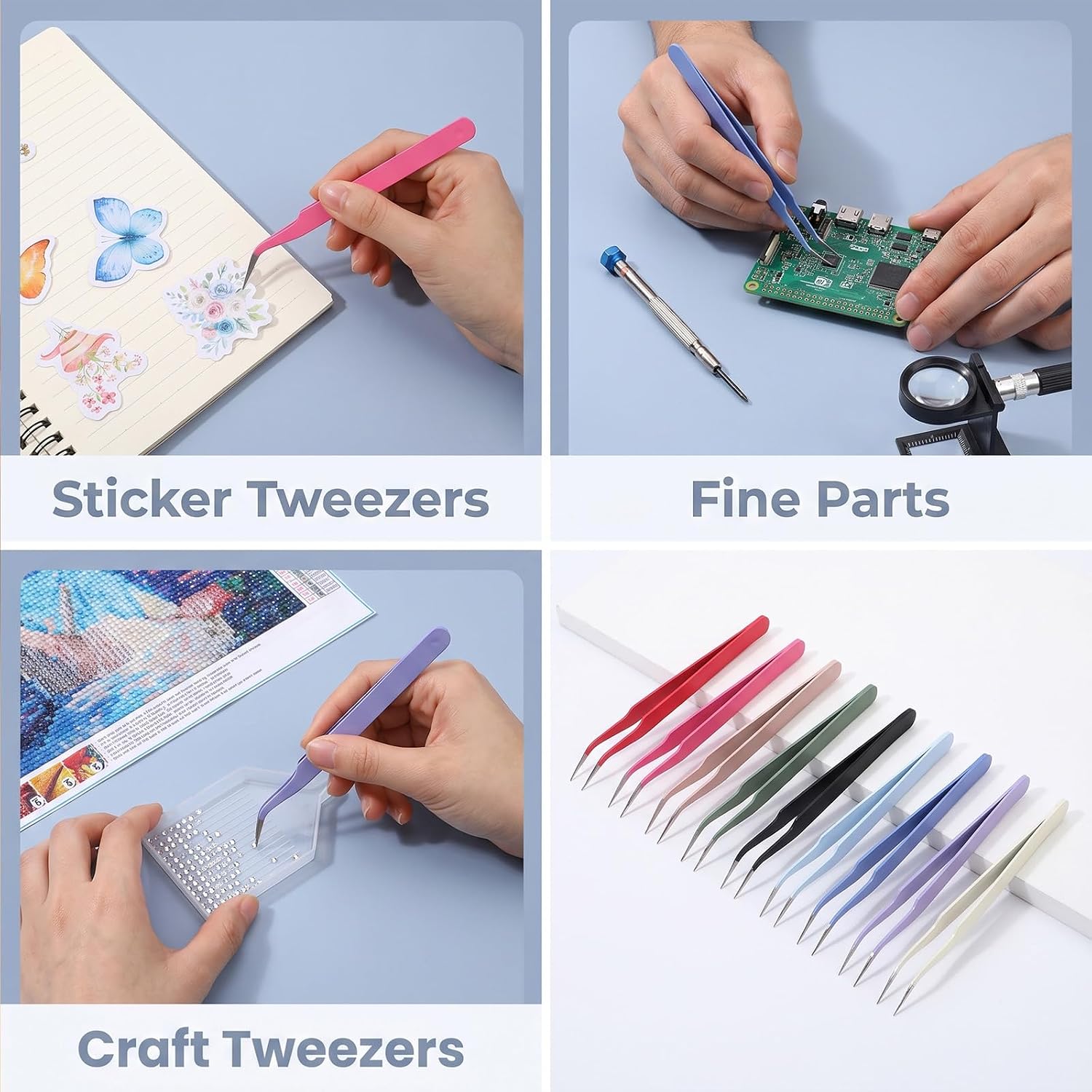 9 Pcs Craft Tweezers, Curved Tweezers for Crafting, Colorful Sticker Tweezer