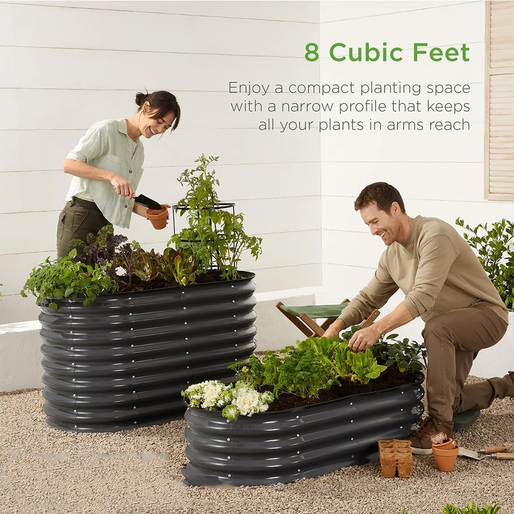 4x2x1ft Outdoor Raised Metal Oval Garden Bed, Galvanized Steel Planter Box for Vegetables, Flowers, Herbs, Rust-Proof Large Raised Bed with Open Bottom