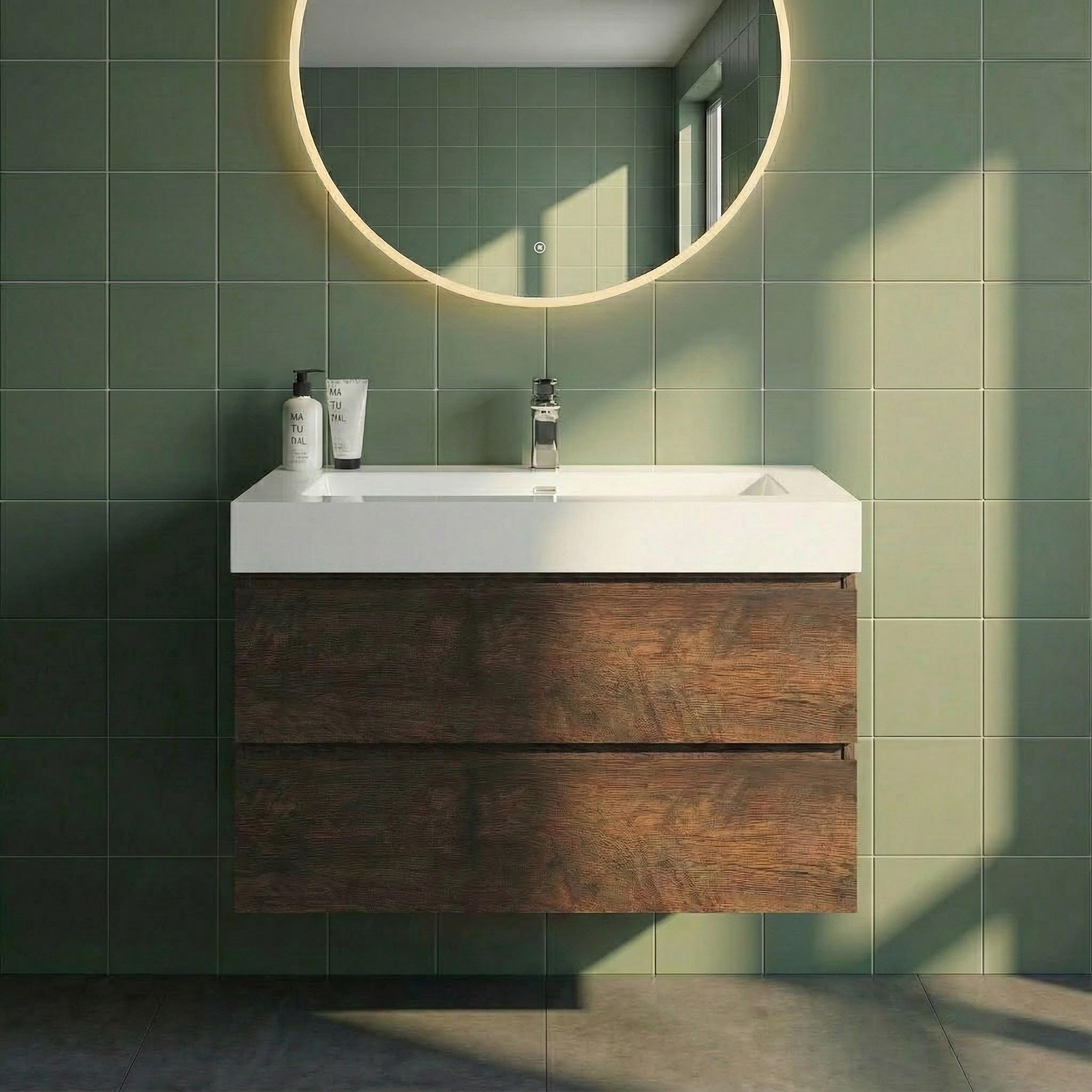 BLUHOUZZ Alice 36 Inch Bathroom Vanity with Sink with Overflow, Large Storage Wall Mounted Floating Bathroom Vanity for Modern Bathroom, One-Piece