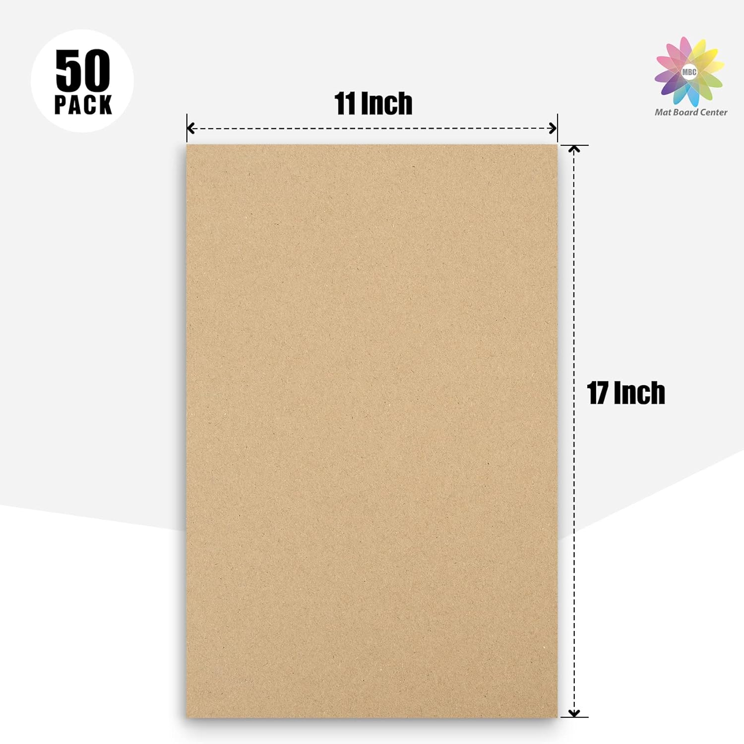Mat Board Center, 50 Corrugated Cardboard Sheets 11x17 Inches Flat Card Board Inserts for Packing, Shipping, Mailing, DIY Crafts