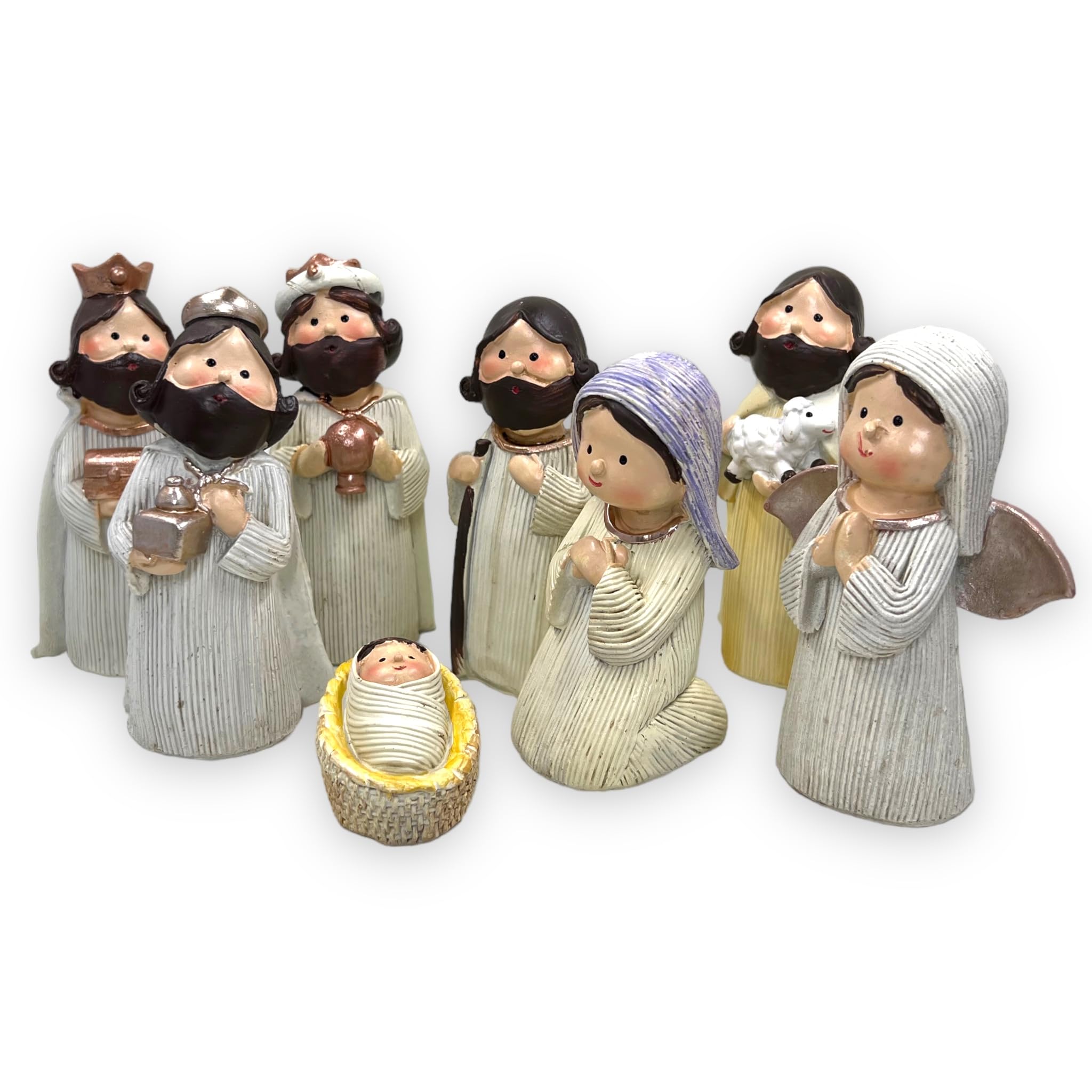 MIJOMA Magnifiques figurines de crèche pour crèche de Noël - Figurines en pierre artificielle peintes à la main - Décoration de Noël parfaite dans différents ensembles et styles au choix (8 pièces