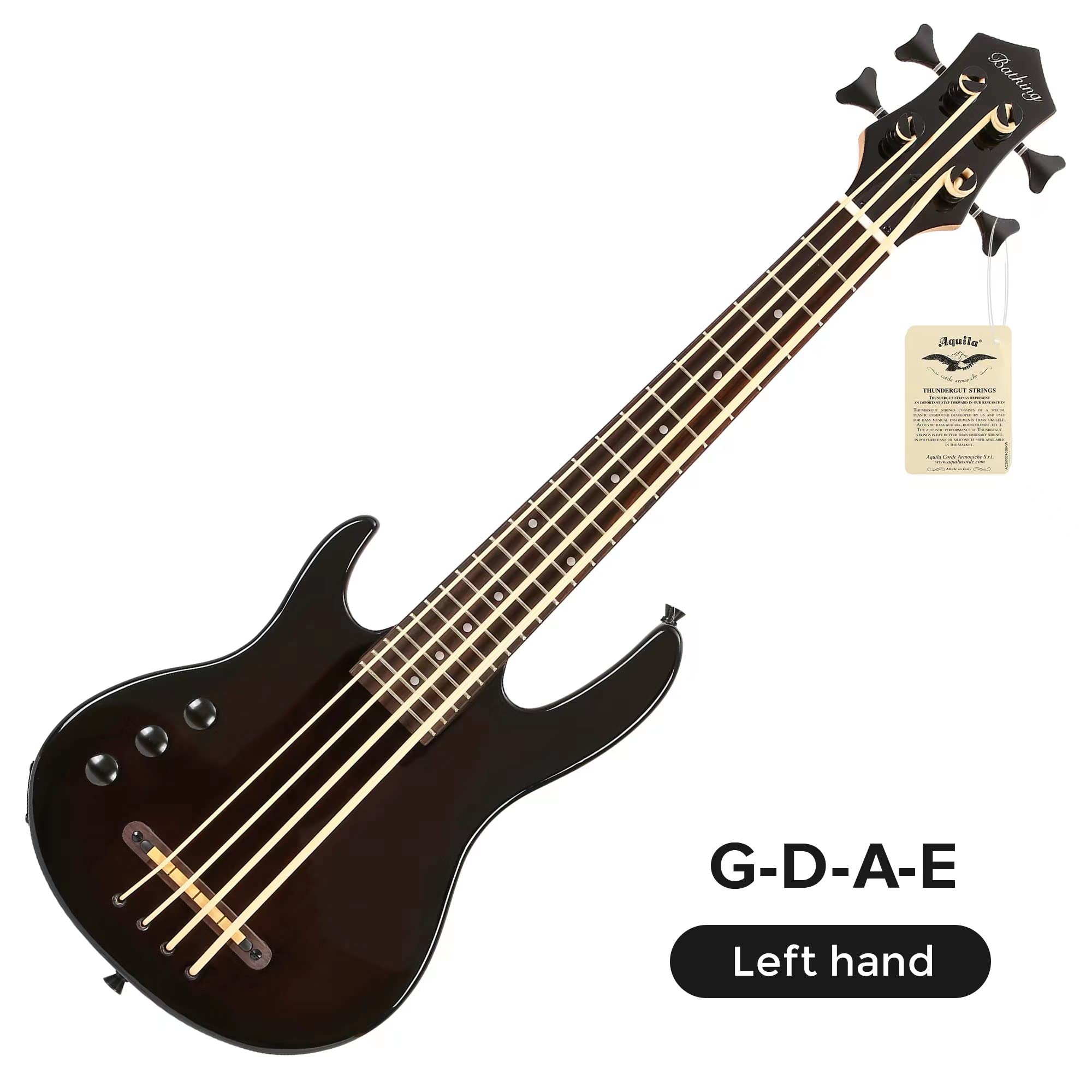 Batking Ukelele bajo con trastes de 4 cuerdas, bajo eléctrico Uku con bolsa de concierto (mano izquierda negra)