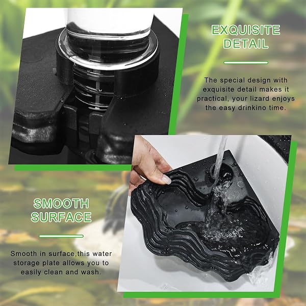 YHNDECO Schildkröten Wasserschale, Reptilien Wasserspender mit Flasche, 400 ml Schildkröten Wasserbecken, Reptilien Automatisierte Futterspender für Schildkröten, Echsen, Geckos, Reptilien Zubehör - 3