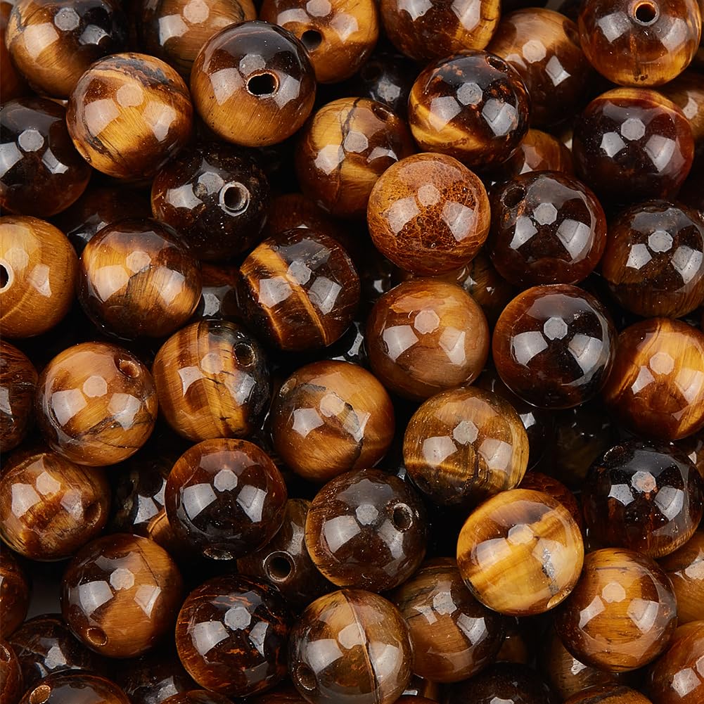 PONABEADIY 1 Box 8MM 120PCS Natural Tiger Eye Stone Beads with Hole Grade AB Gemstone Round Polished Energy Smooth Loose Spacer Bead Bulk for Jewellery Making Earrings Bracelet Necklace DIY Crafts